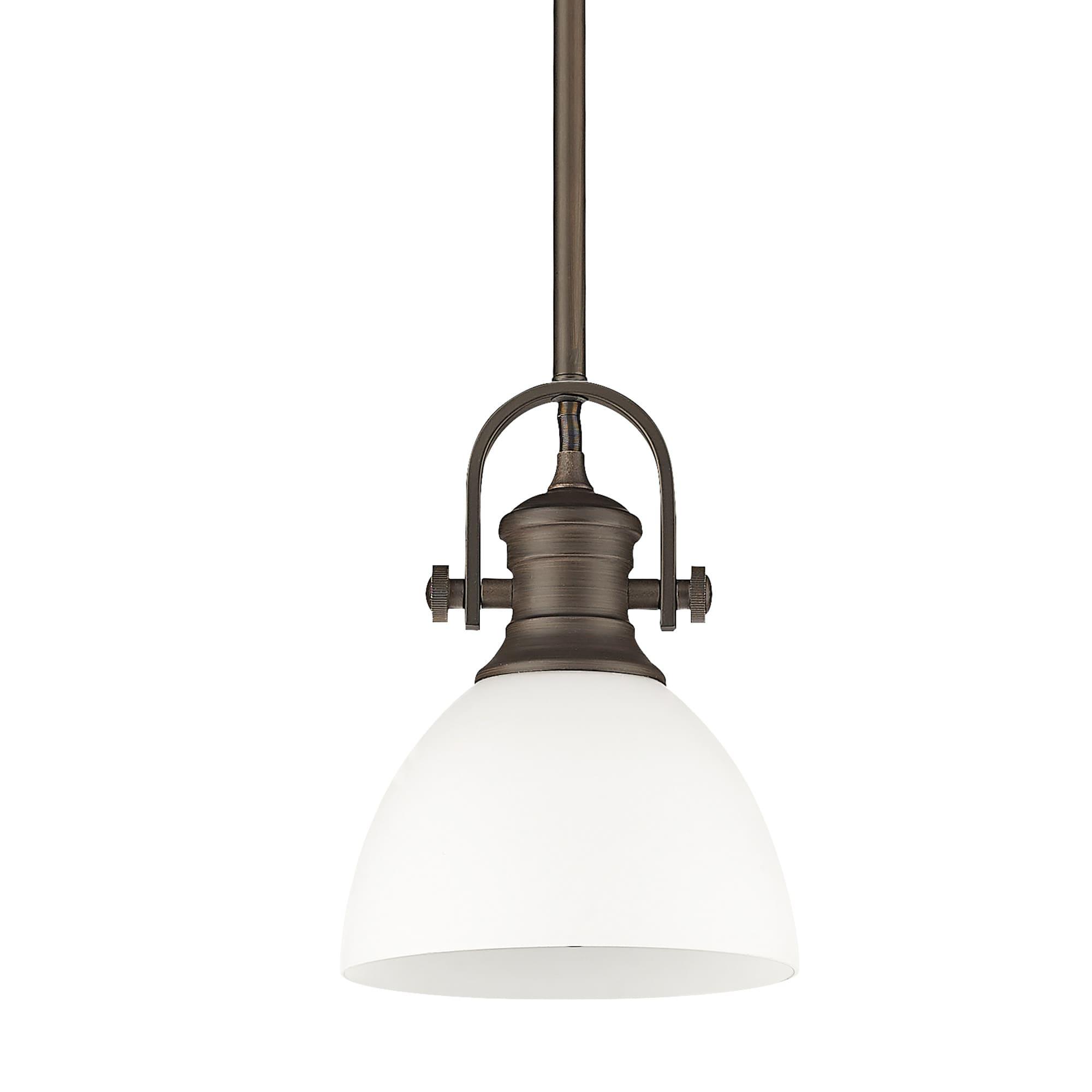 Golden Lighting Hines 1-Light Mini Pendant in Rubbed Bronze with Opal Glass