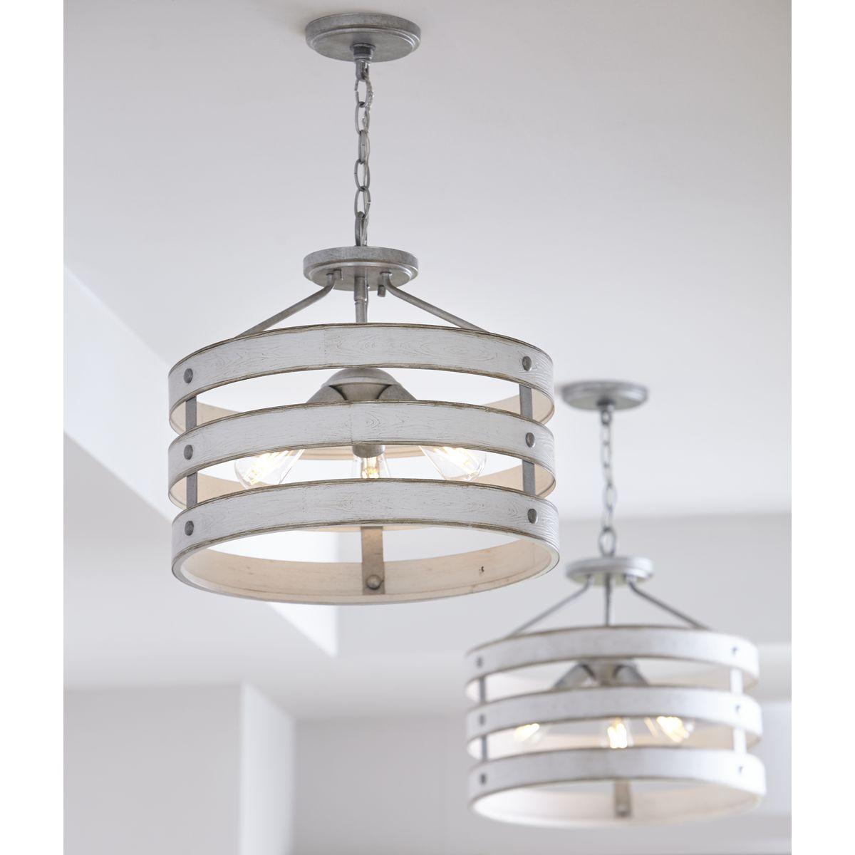 Progress Lighting Gulliver 3-Light Semi-Flush Convertible Ceiling Light, Galvanized Finish, Open Design