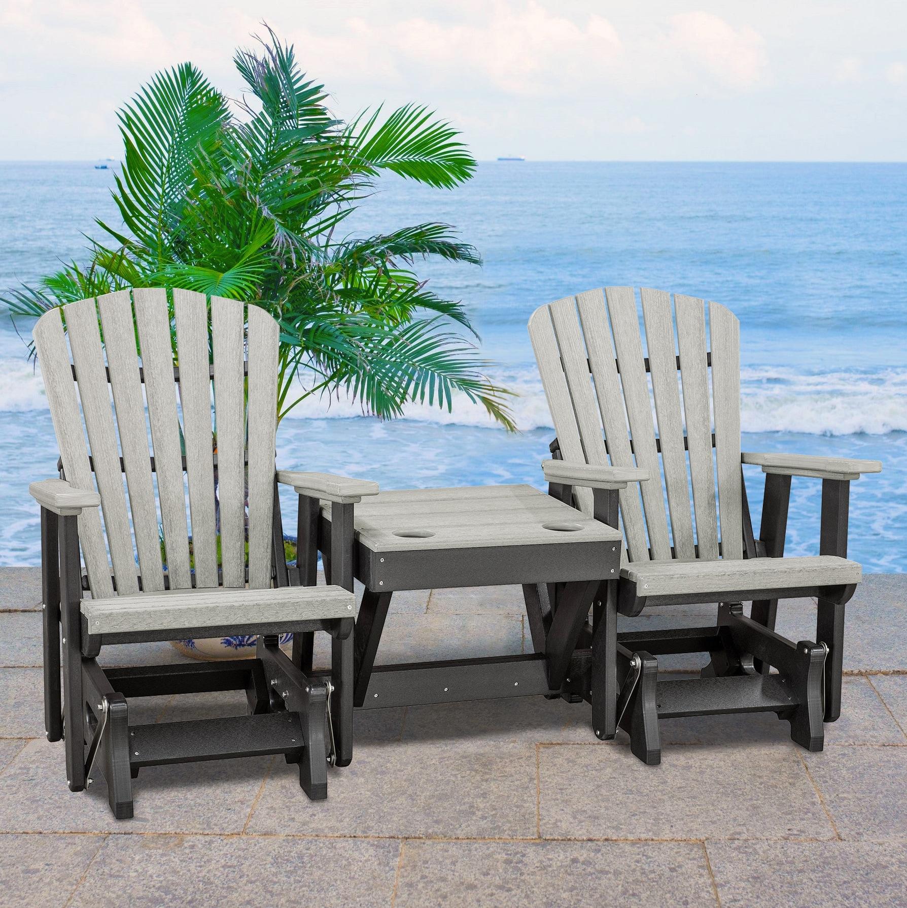 Double Glider With Center Table In Birchwood High Density Polyethylene With A Tudor Base, Made In The USA