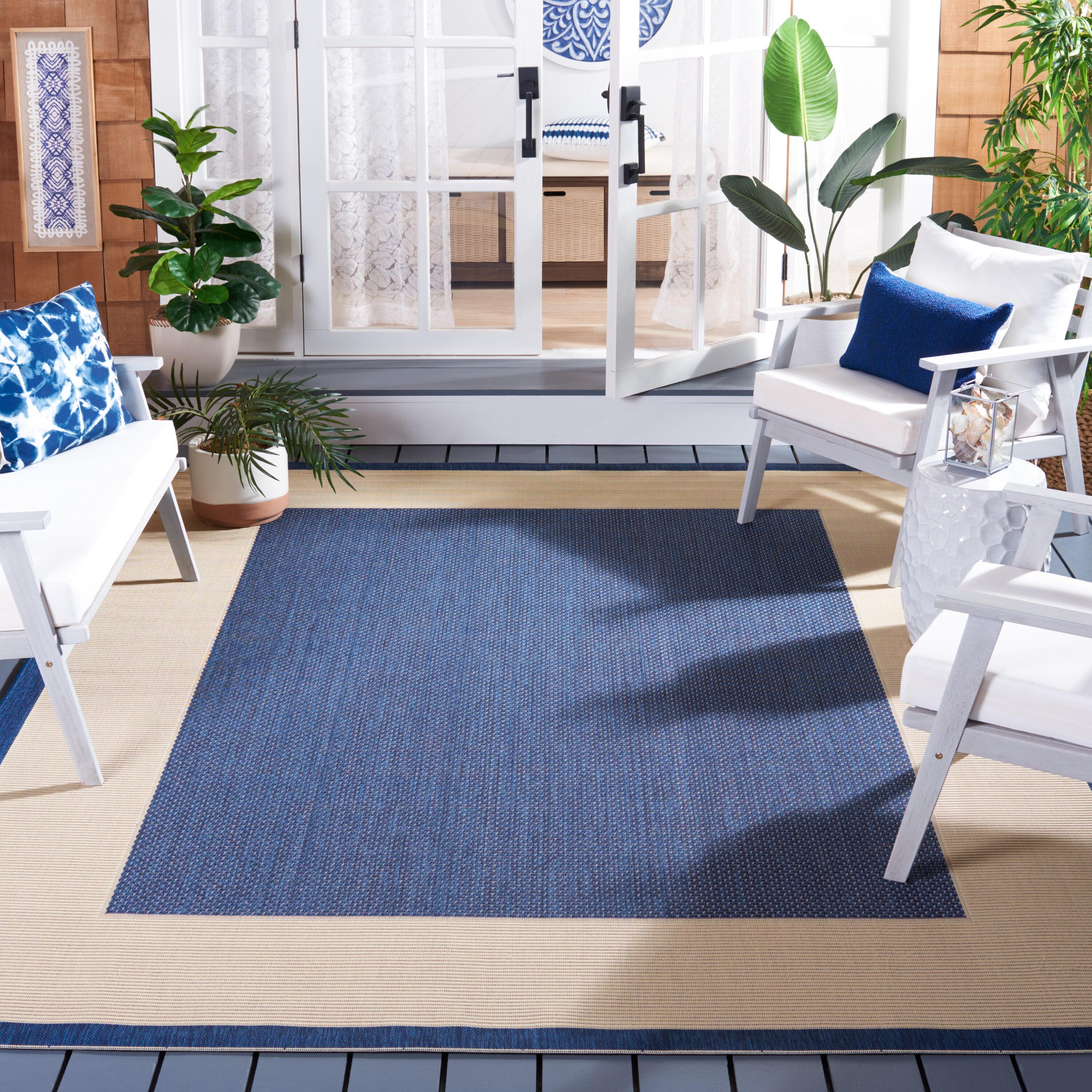 Courtyard CY7987 Power Loomed Indoor/Outdoor Area Rug - Navy/Beige - 4'x4' - Safavieh.