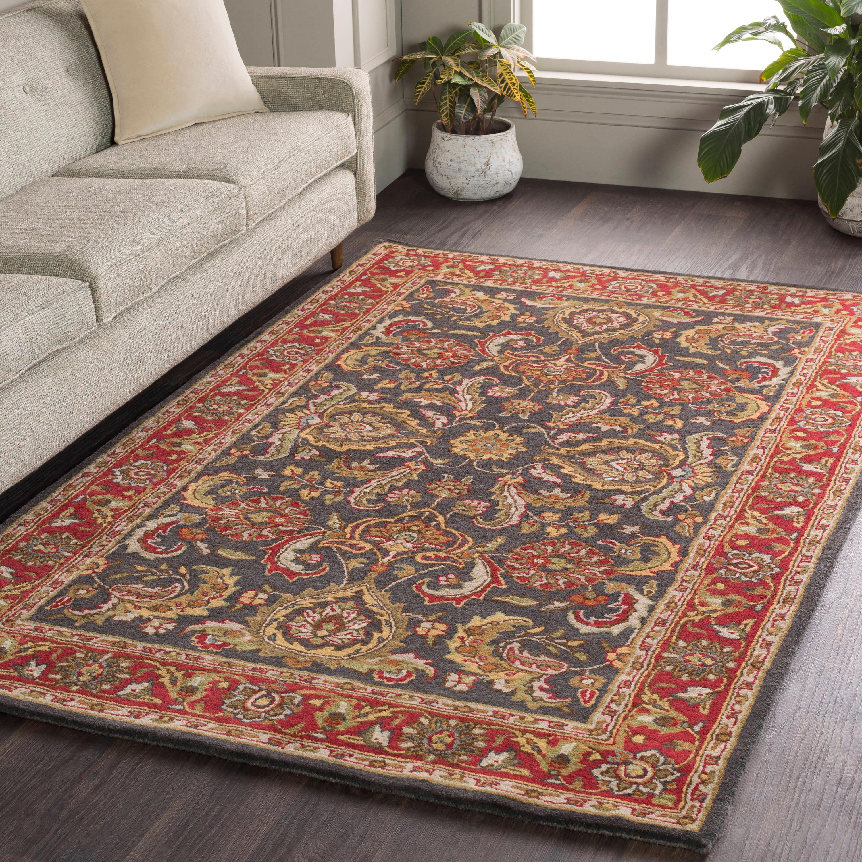 Elegant Oriental Red Wool 3'x5' Hand-Tufted Rug