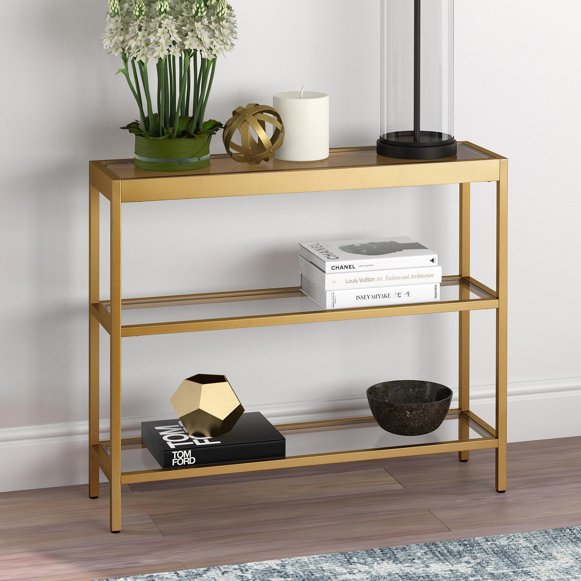 Evelyn&Zoe Alexis 36" Wide Rectangular Console Table, Brass