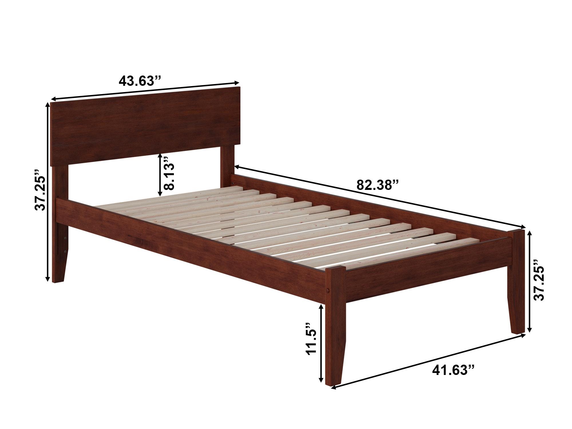 AFI Furnishings Orlando Twin Extra Long Platform Bed with Open Footboard and Turbo Charger in Walnut