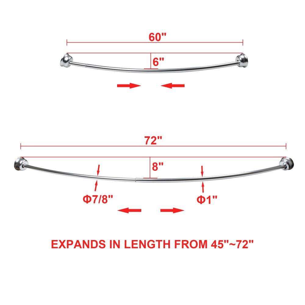 Utopia Alley Utopia Alley Rustproof Fixed Mount Single Curved Shower Rod, Aluminum, adjustable from 45" to 72" Wide