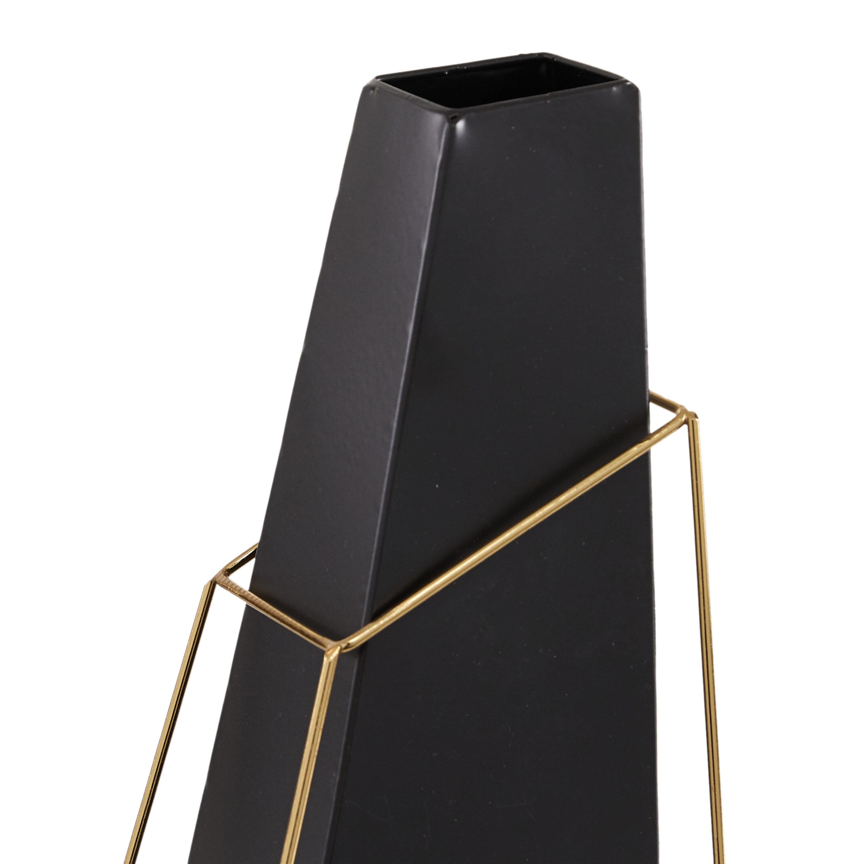 DecMode 10", 12", 14"H Black Metal Vase with Gold Wire Accents, Set of 3