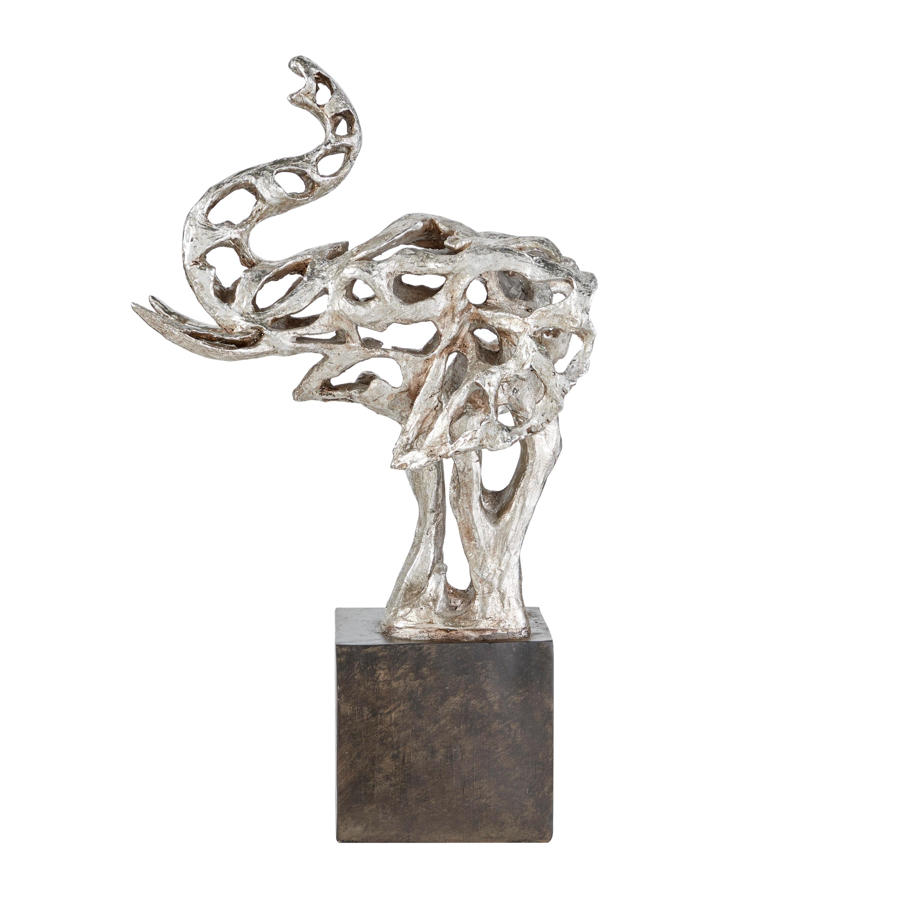 DecMode 15"W, 25"H Polystone Eclectic Elephant Sculpture, Silver