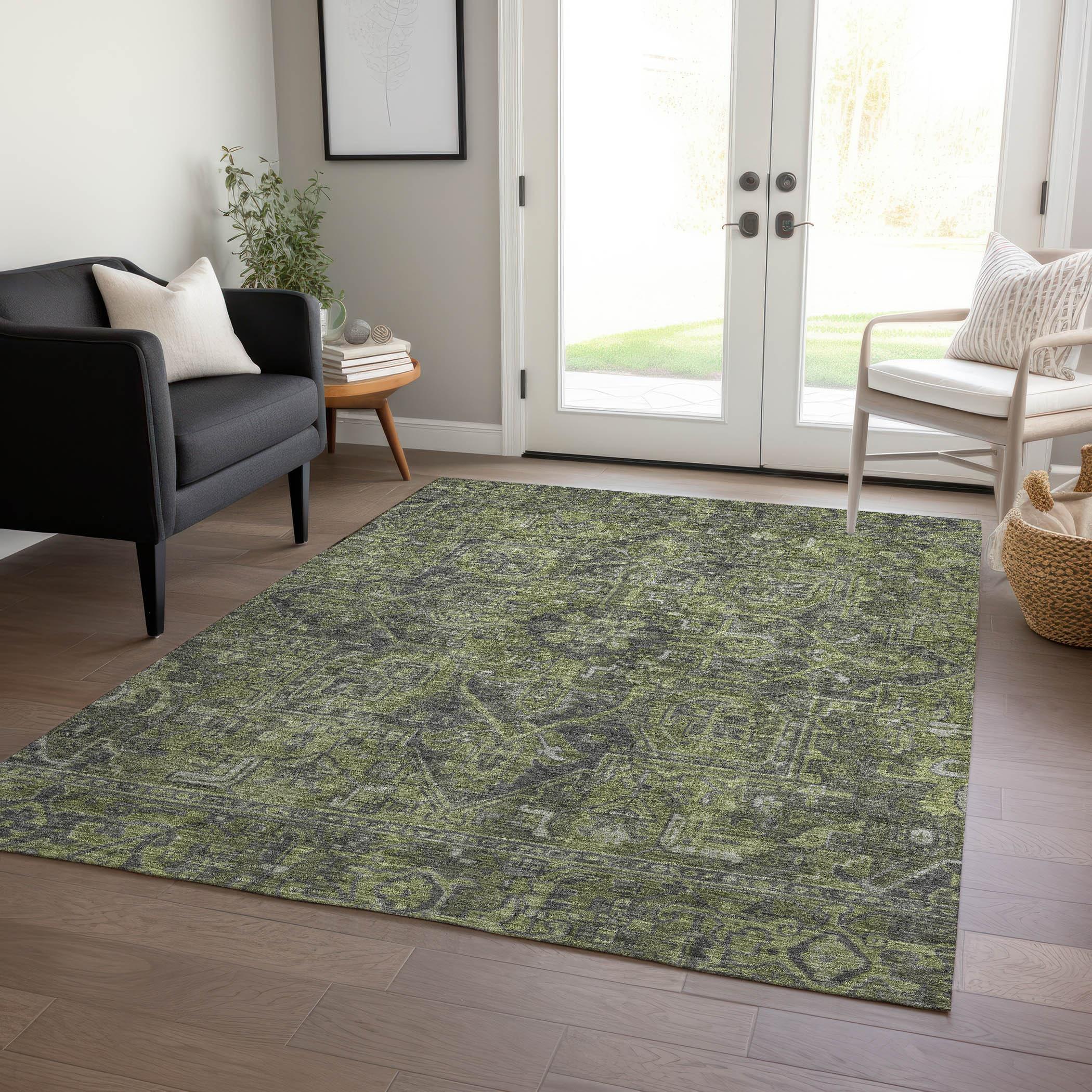 Green Synthetic Oriental 9' x 12' Washable Area Rug