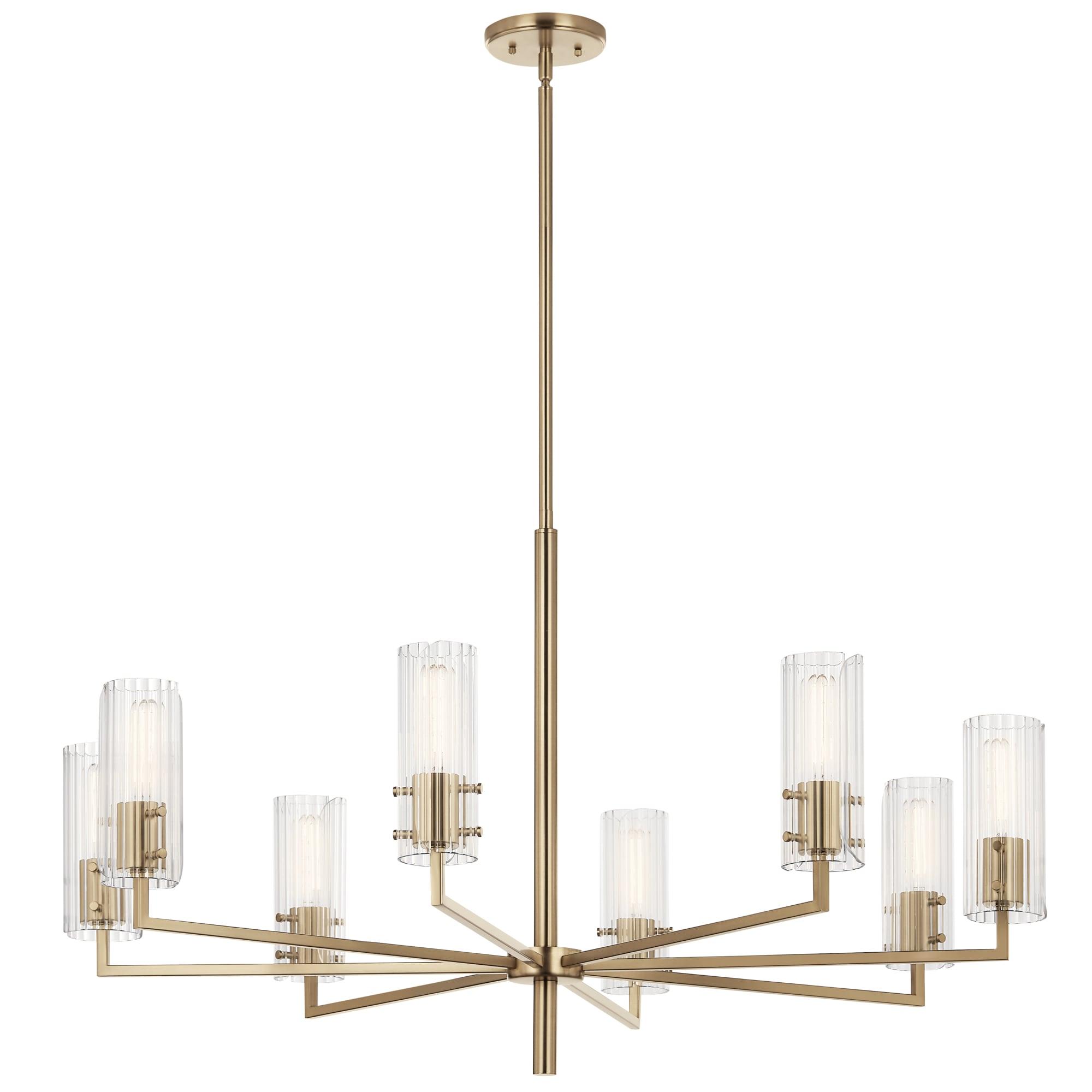 Champagne Bronze 8-Light Chandelier with Clear Fluted Glass Shades