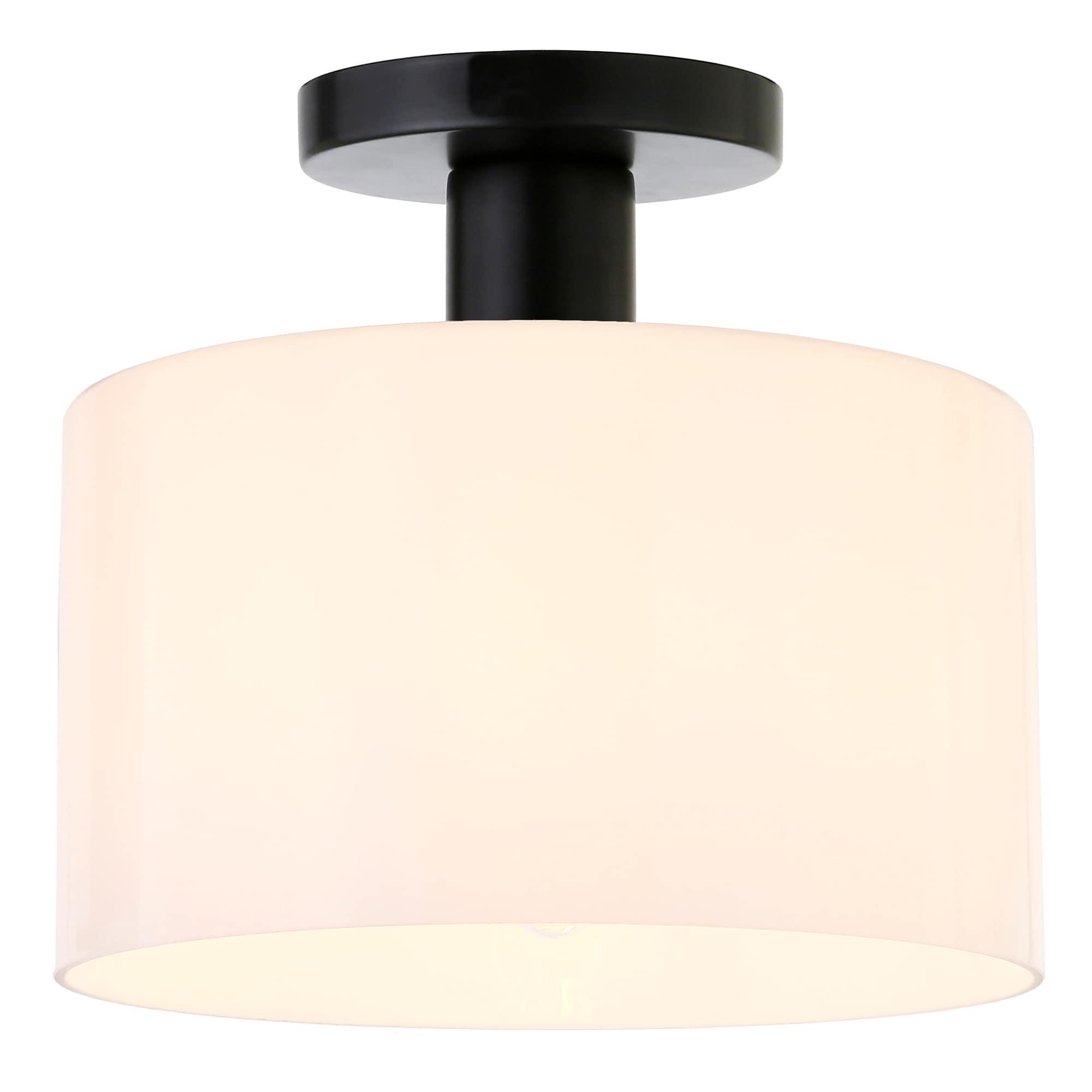 Evelyn&Zoe 10" Matte Black Metal/Glass Semi Flush Mount