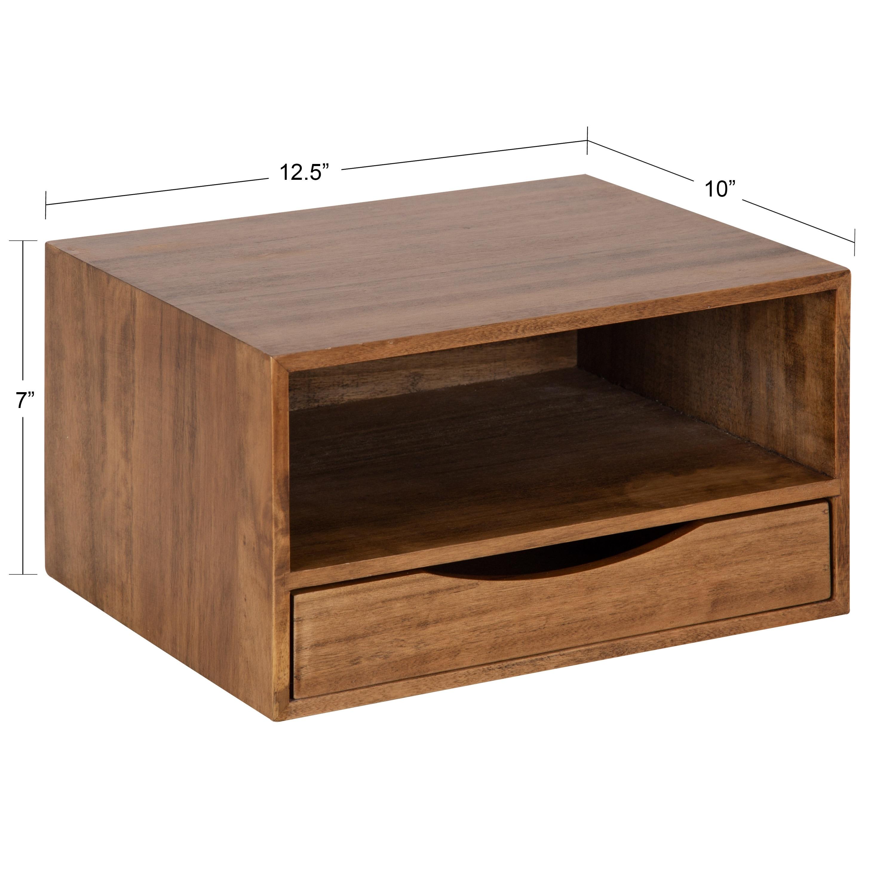 Kate & Laurel All Things Decor 12.5" x 10" x 7" Hutton Floating Wall Shelf with Drawer Rustic Brown: Wood Storage Display