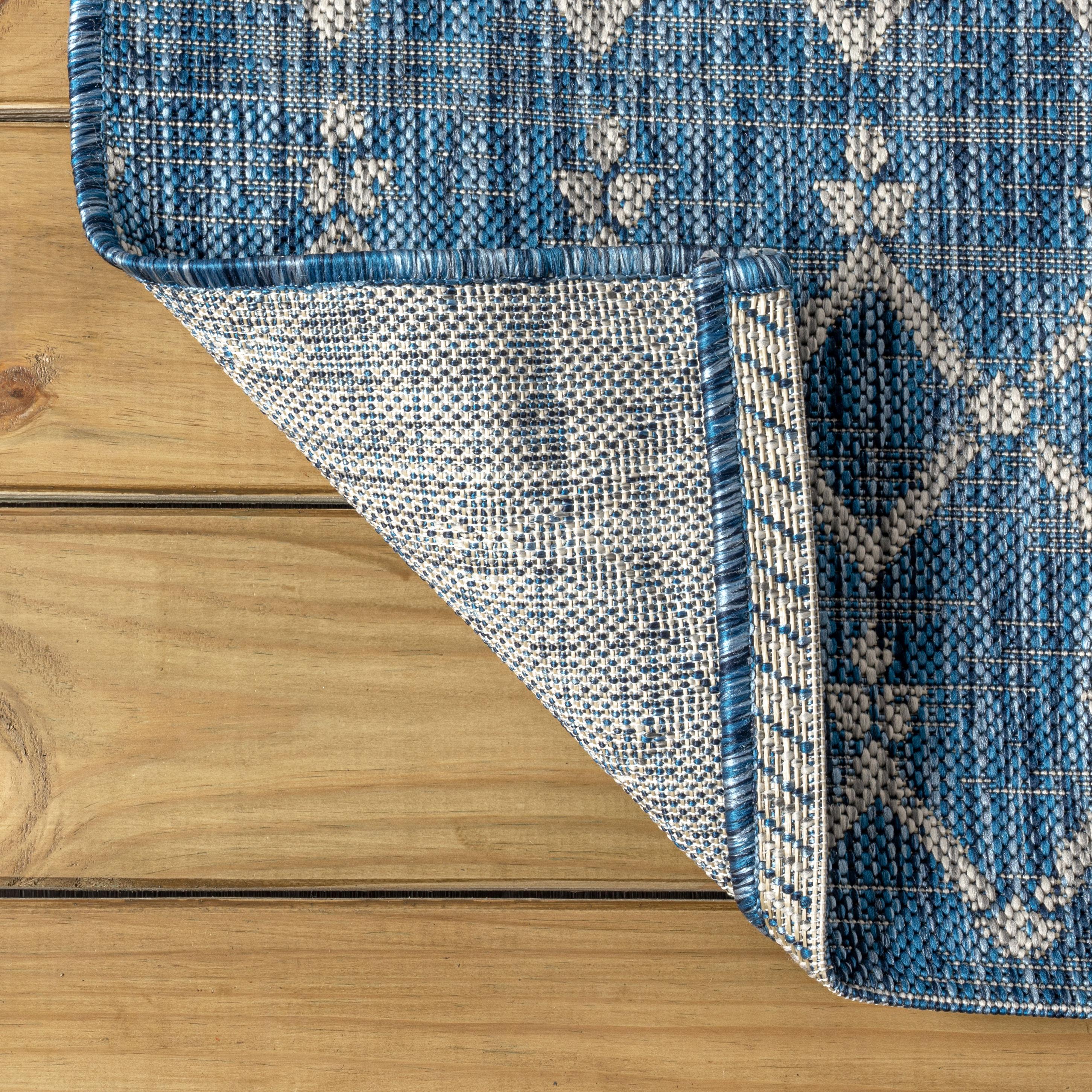 8'x10' Ourika Moroccan Geometric Textured Weave Indoor/Outdoor Area Rug, Navy/Light Gray - JONATHAN Y