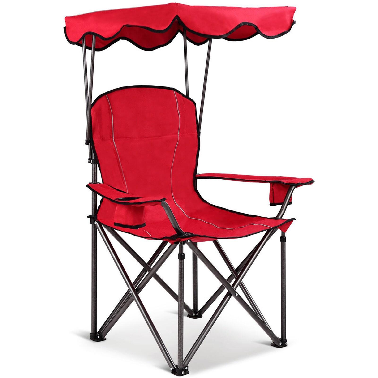 Arlmont & Co. Portable Folding Beach Canopy Chair With Cup Holders