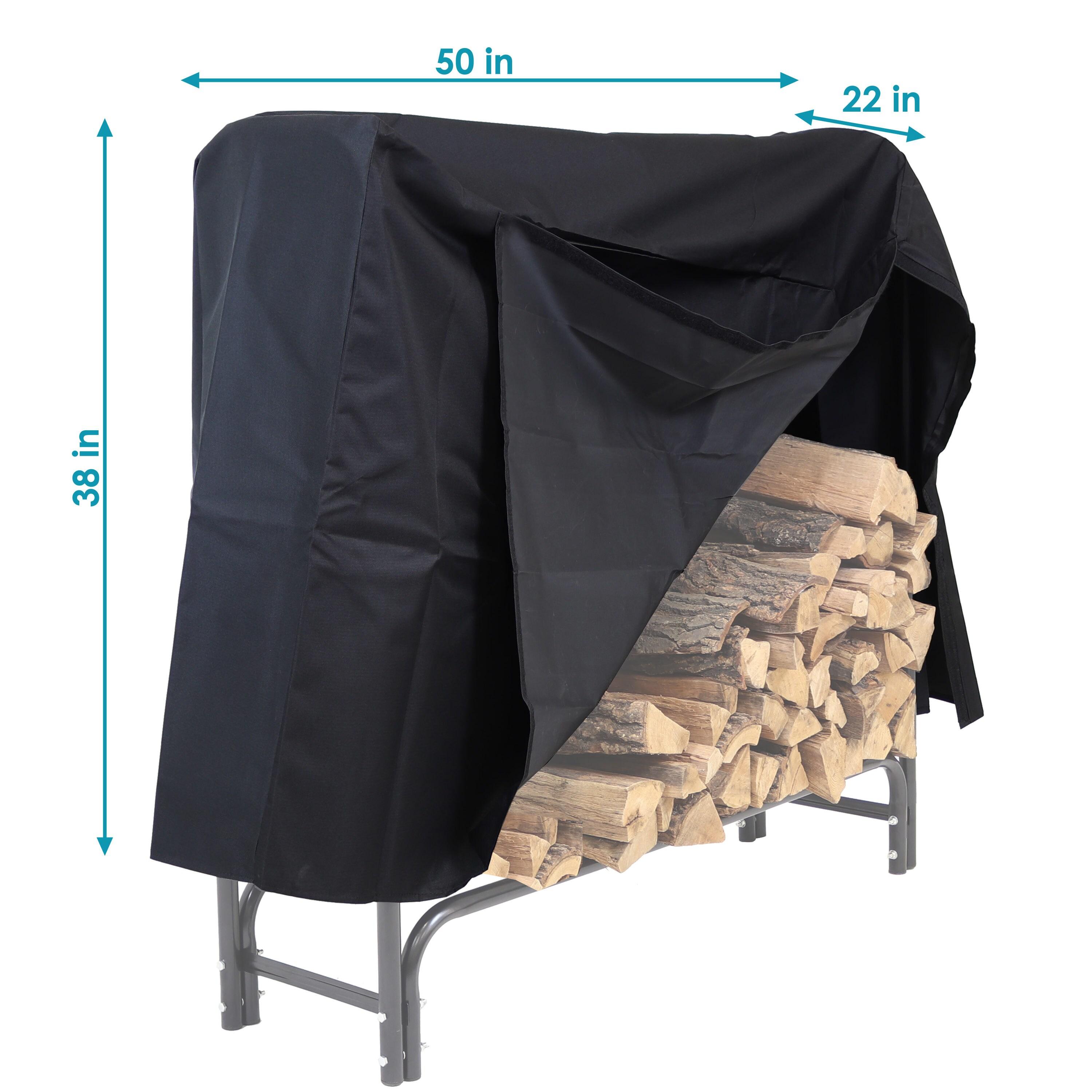 4-Foot Black Heavy-Duty Polyester Firewood Log Rack Cover