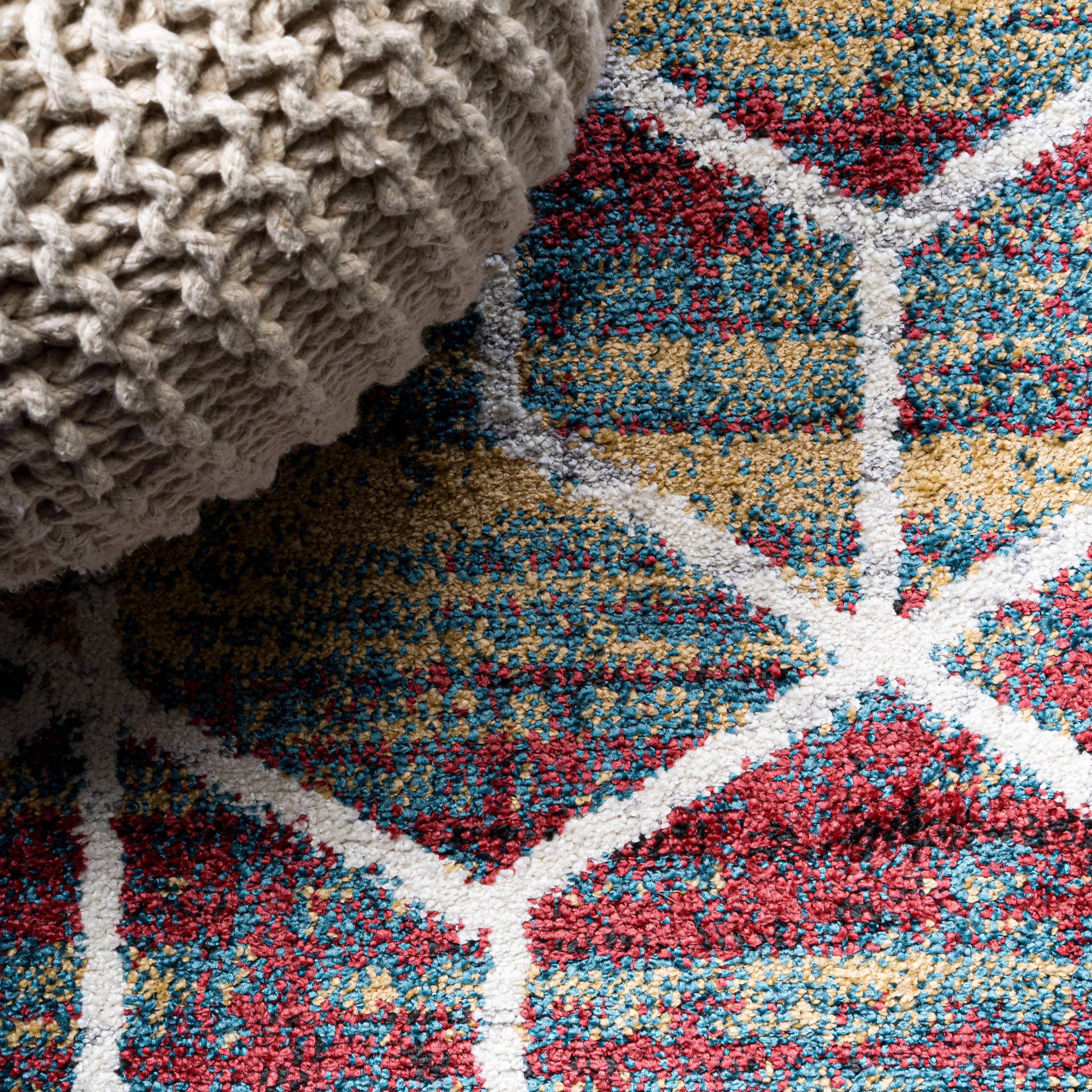 4'x6' Tumbling Blocks Modern Geometric Area Rug, Multi/White - JONATHAN Y