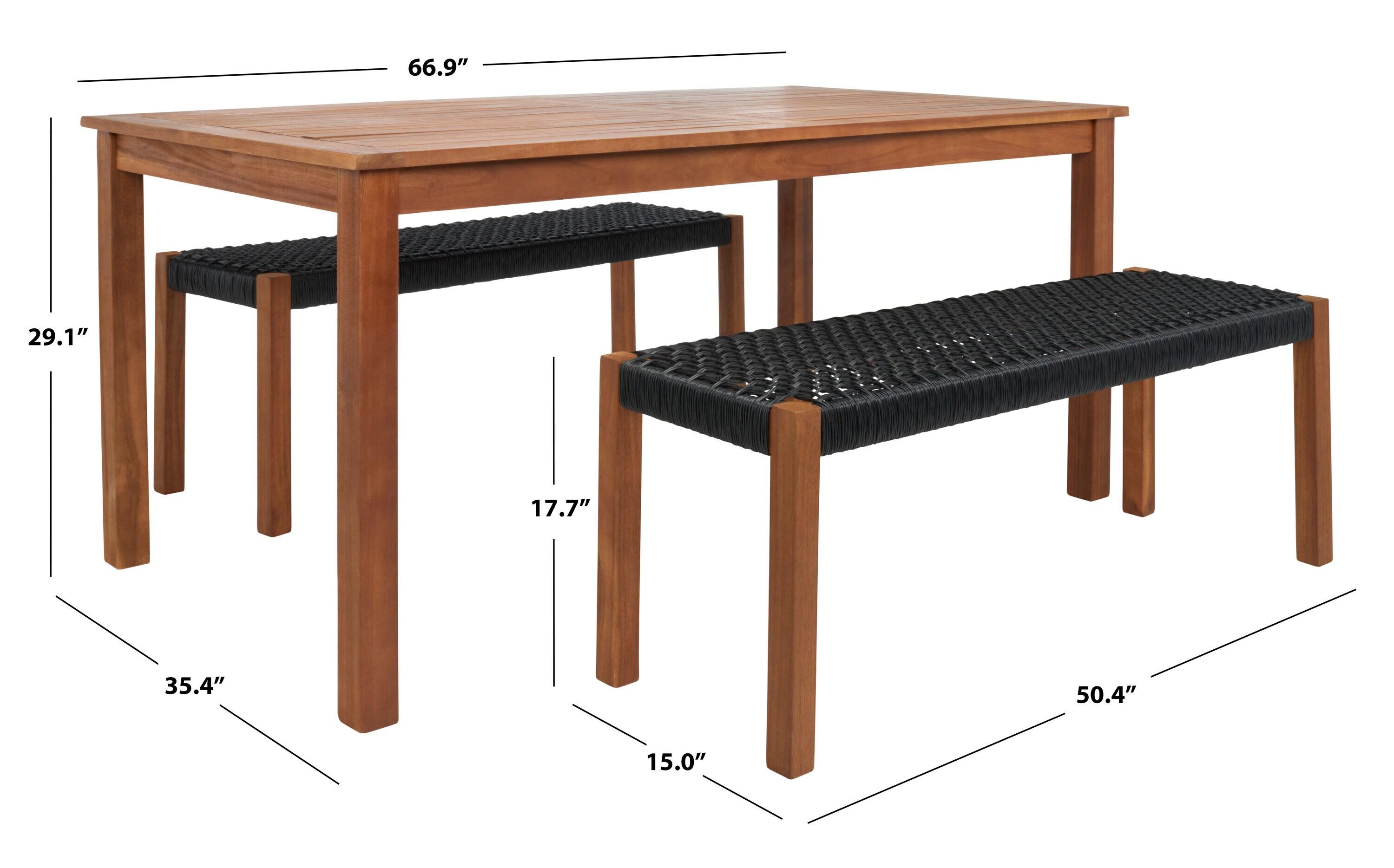 Aquina Patio Outdoor Dining Bench Set - Natural/Black  - Safavieh.