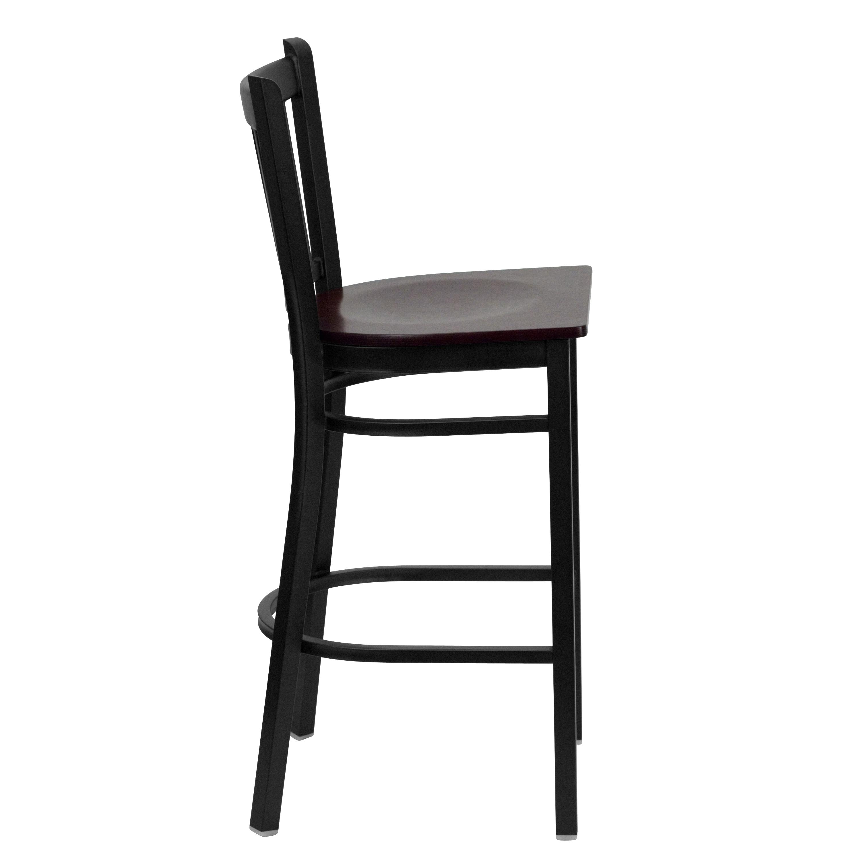 Flash Furniture HERCULES Series Black Vertical Back Metal Restaurant Barstool - Mahogany Wood Seat