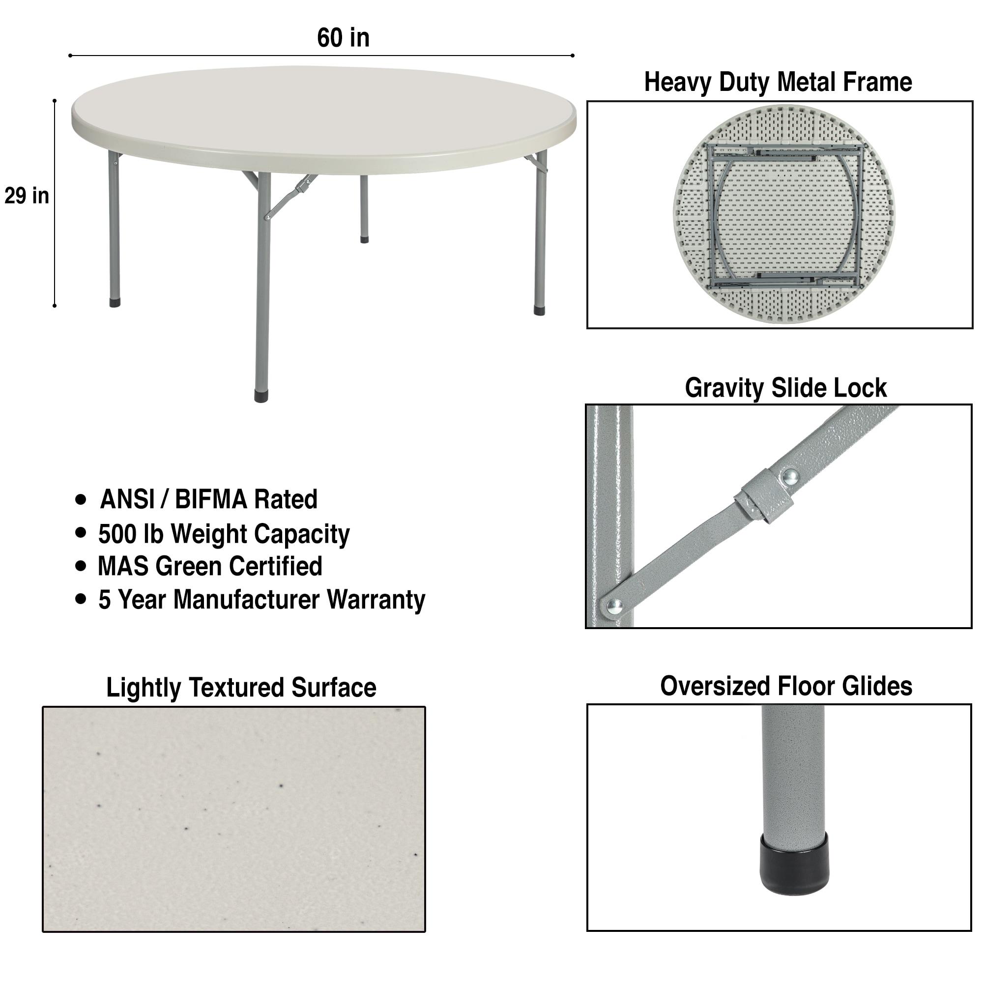 Hampden Furnishings Baldwin Collection 60" Plastic/Steel Round Folding Table, Grey
