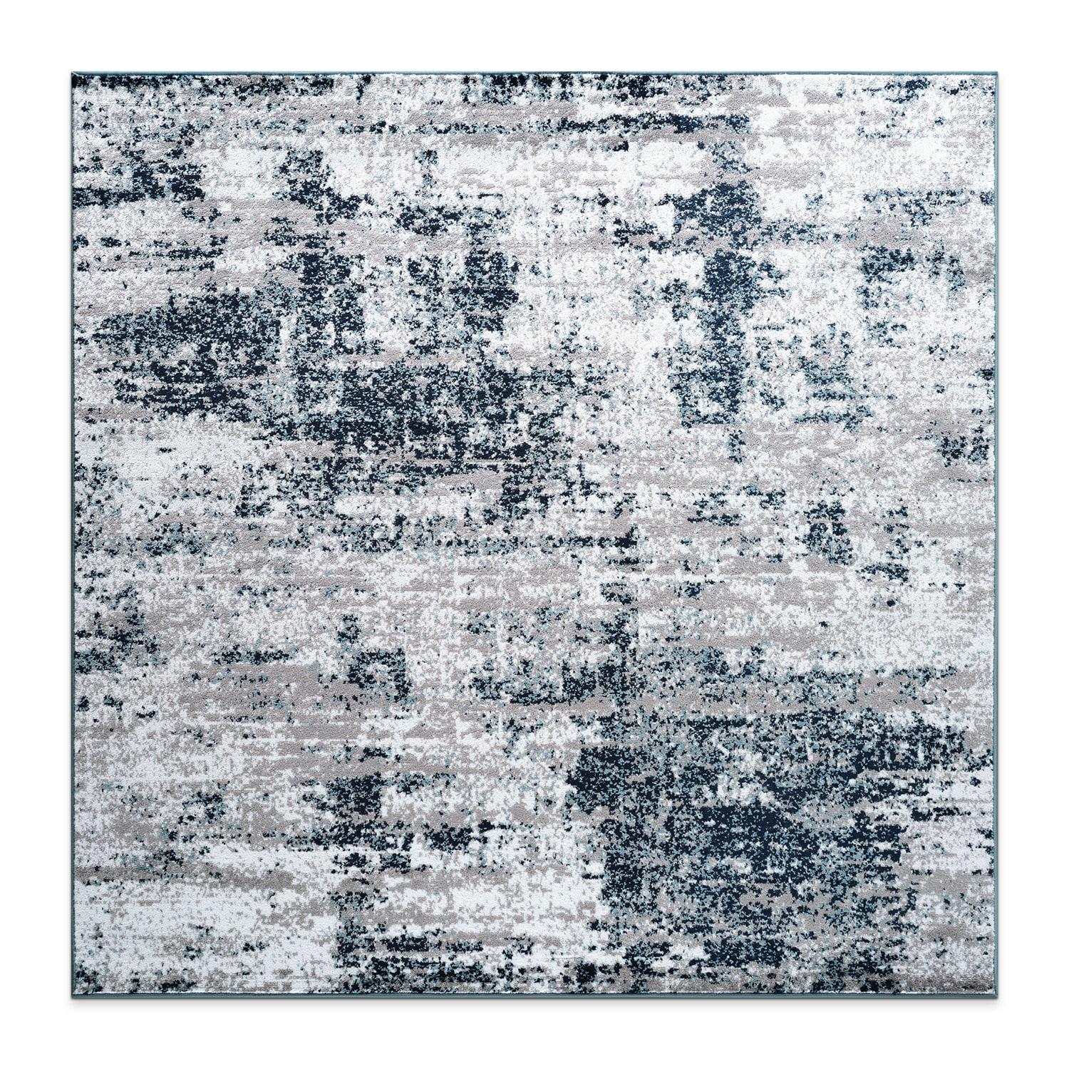 World Rug Gallery Distressed Abstract Area Rug - Blue 6'6"x6'6": Stain-Resistant, Low Pile, Pet Friendly, Machine Made