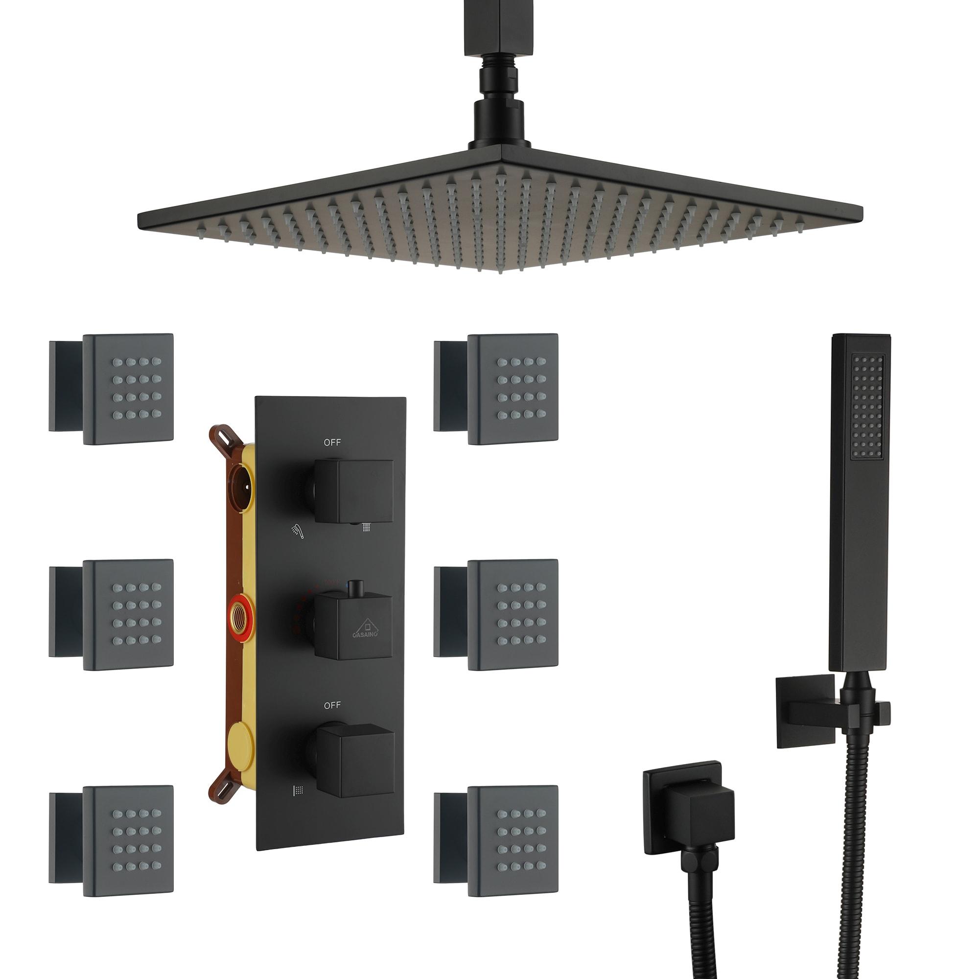 Rainfall Symphony 12inch 3-Function Dual Shower Head Thermostatic Shower System with 3 Sprays Handheld