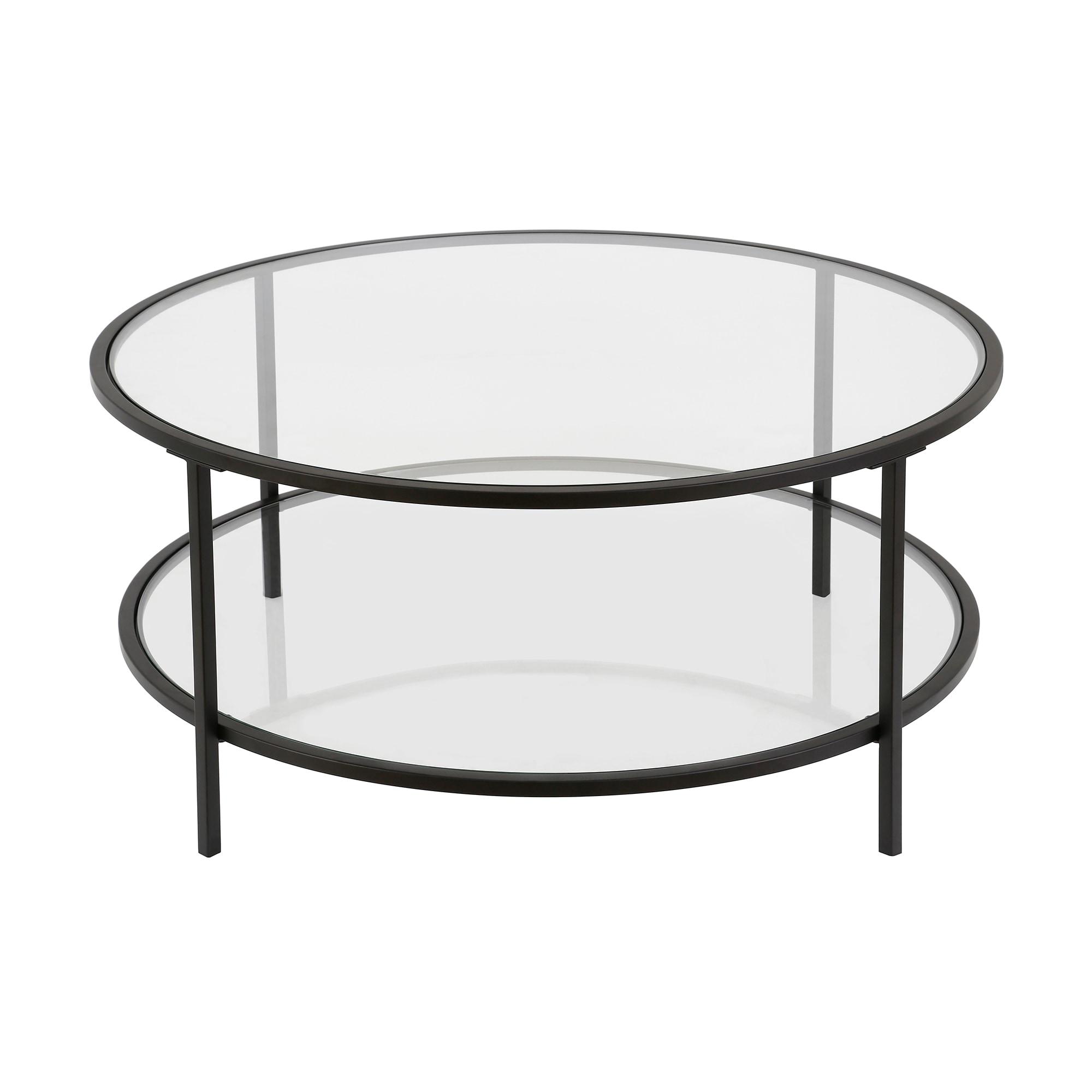 Evelyn&Zoe Sivil 36" Wide Round Coffee Table with Glass Top, Blackened Bronze