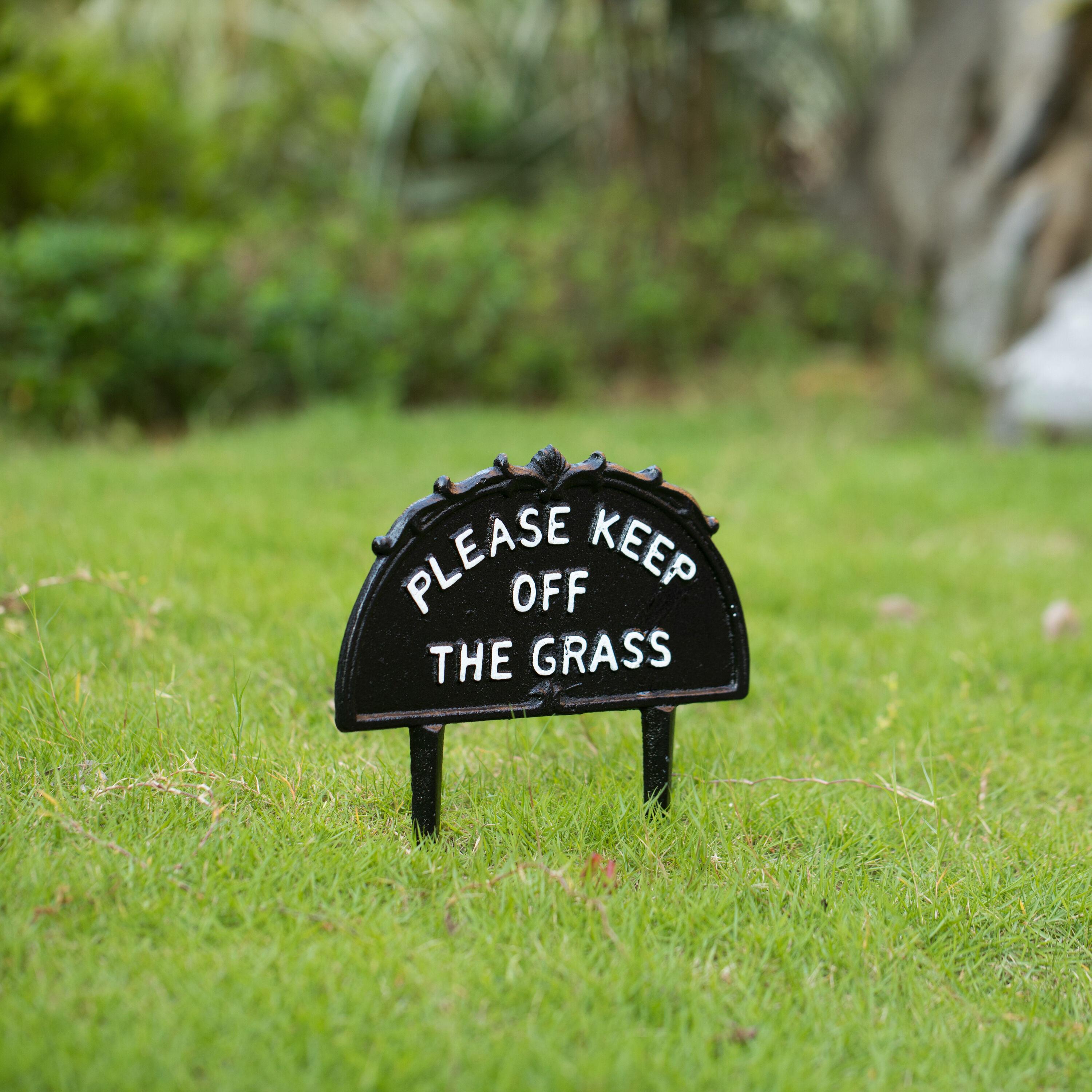 Gardenised Please Keep Off the Grass Post, Outdoor Warning Ground Cast Iron Stake