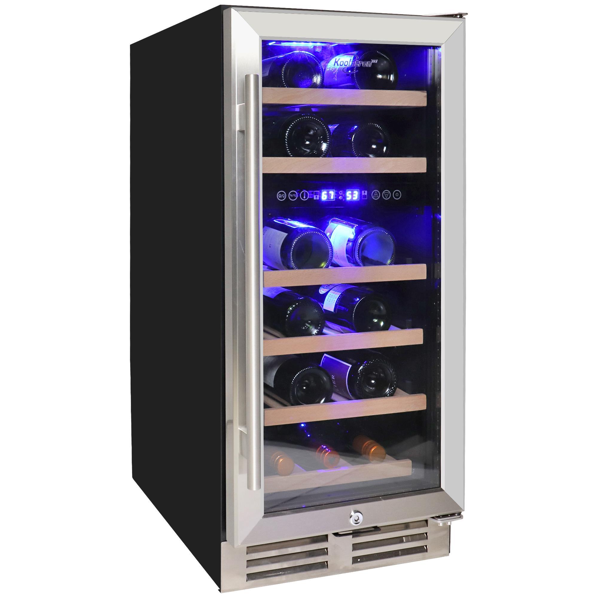 Silver Dual Zone 28-Bottle Wine Cooler with Beechwood Racks