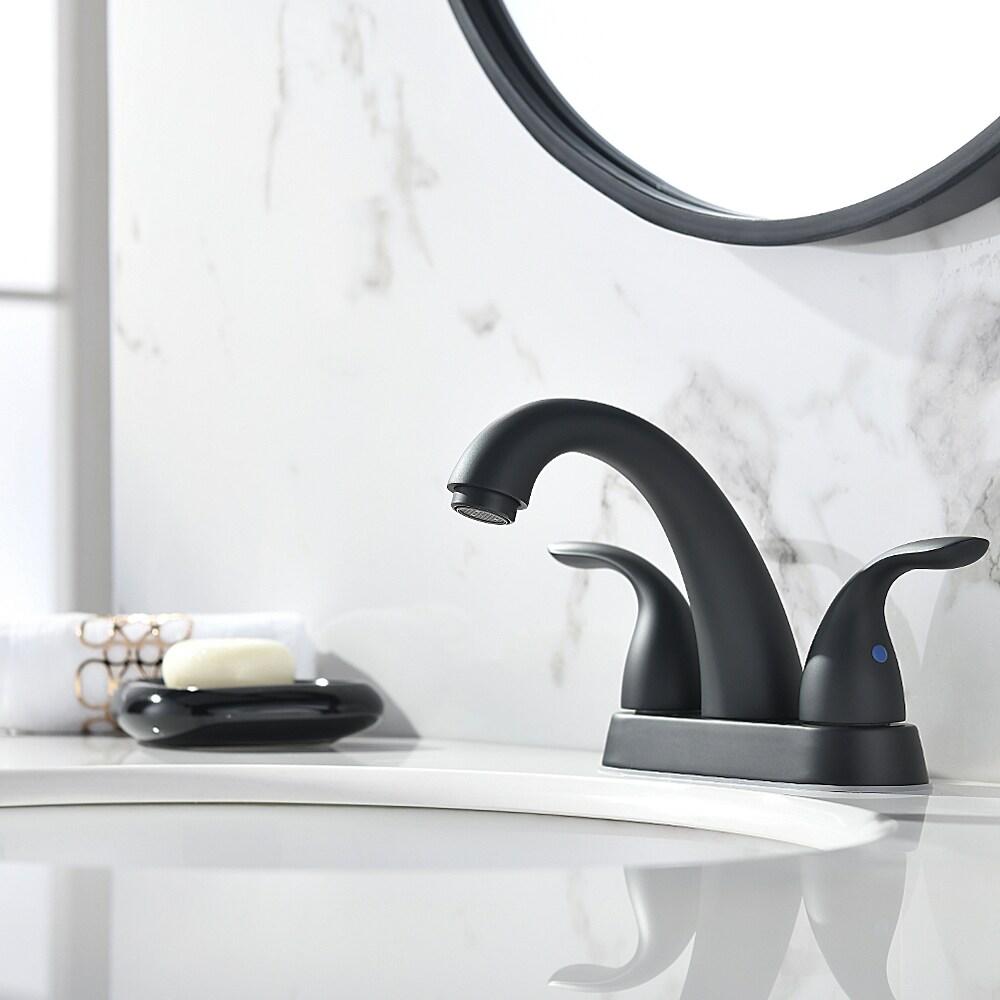 Phiestina 4 Inch 2 or 3 Holes 2 Handles Centerset Matte Black Lead-Free Bathroom Sink Faucet, Bathroom Faucet with Copper Pop Up Drain and Water Supply Lines, BF008-5-MB