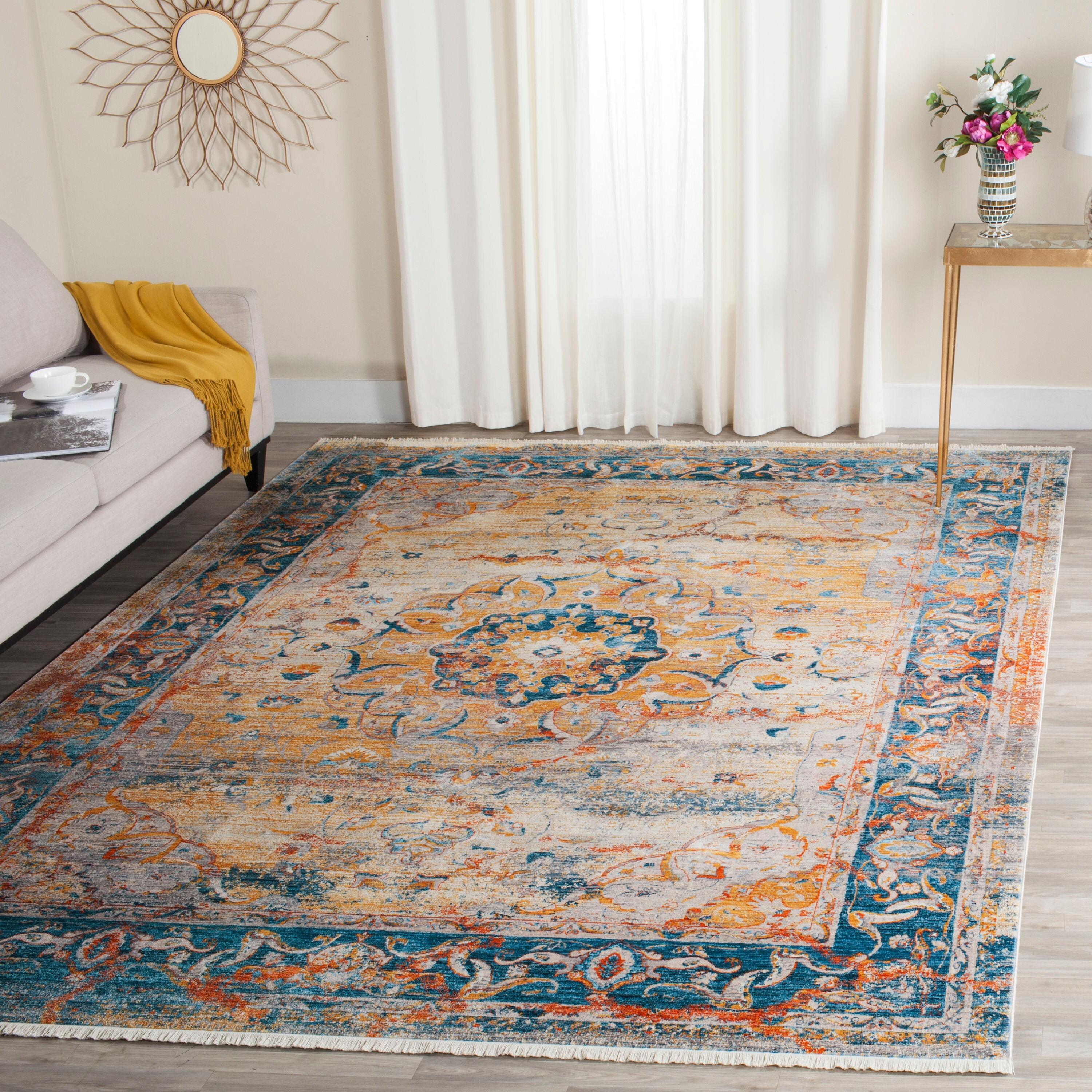 SAFAVIEH Vintage Persian Trina Traditional Polyester Area Rug, Blue/Multi, 4' x 6'