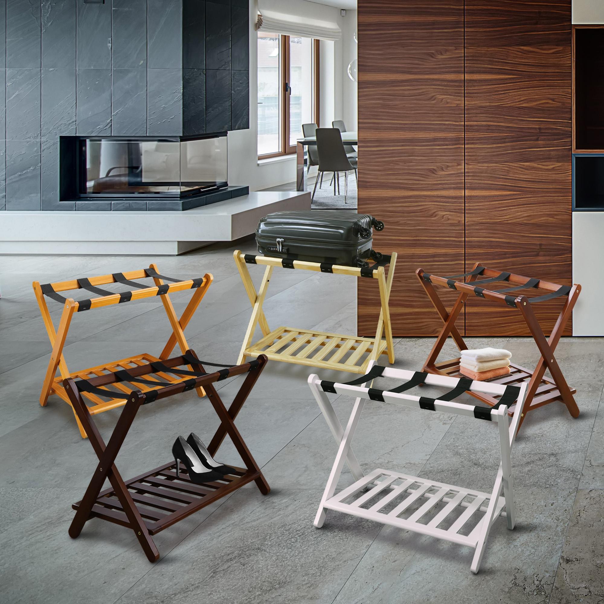 Luggage Rack with Shelf White : Hotel-Style, Folding, No Assembly Required