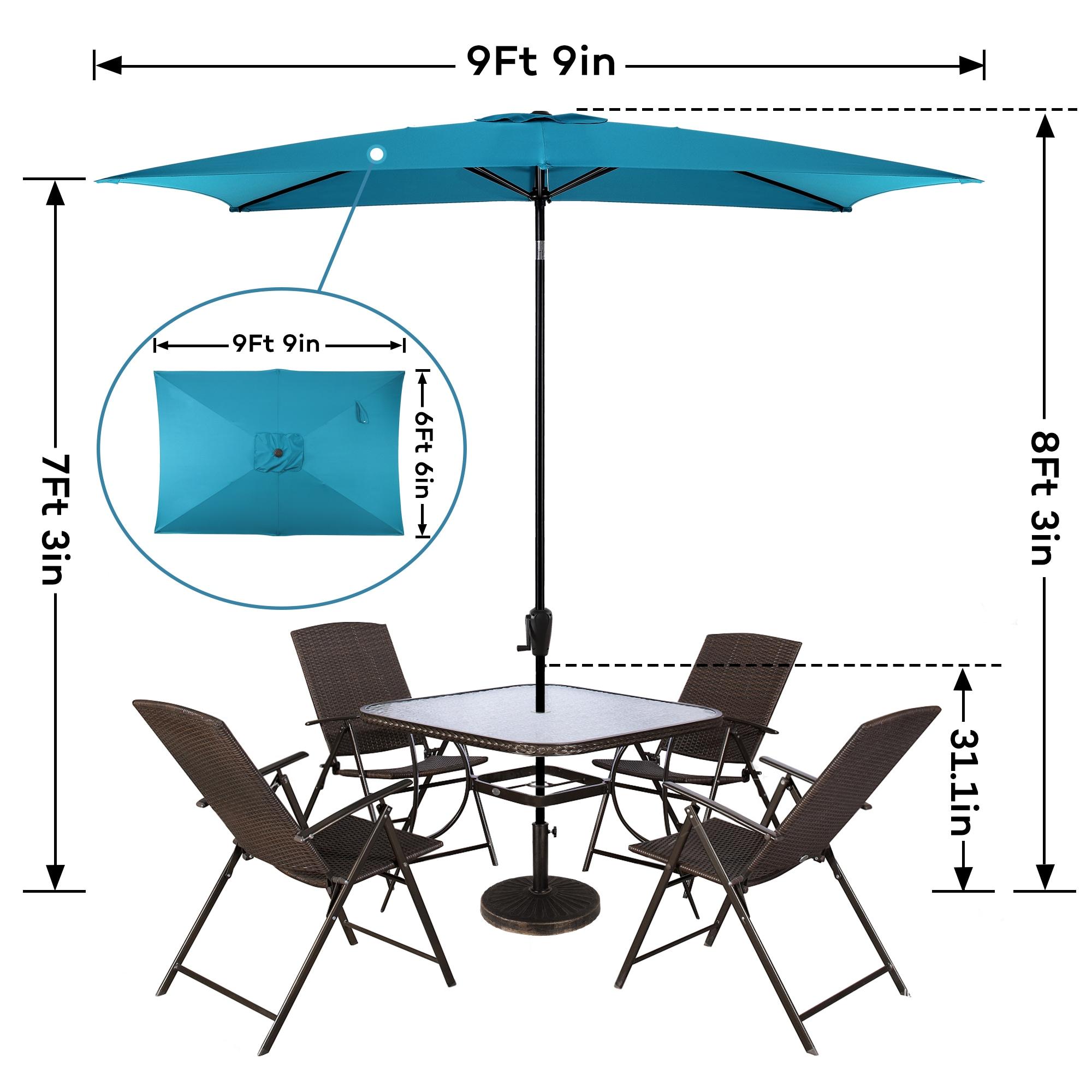 Sun-Ray 6.6x10 FT Rectangular Patio Umbrella with Push-Button Tilt and Hand Crank Canopy Lift, Table Umbrella with Solution Dyed Navy Fabric for Porch, Deck, Garden, and Swimming Pool, Teal