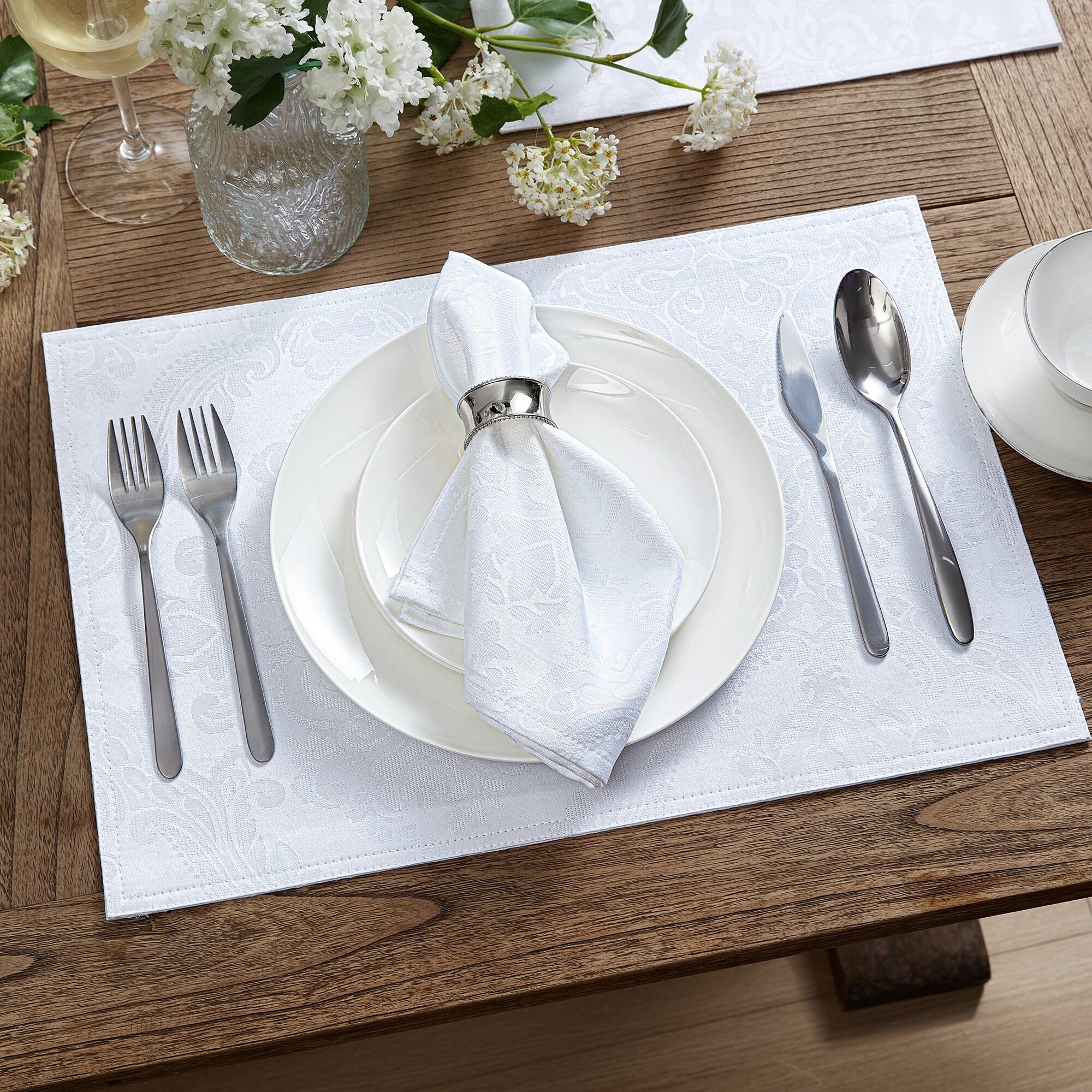 Caiden Elegance Damask Water & Stain Resistant Tablecloth - 52" x 70" - White - Elrene Home Fashions