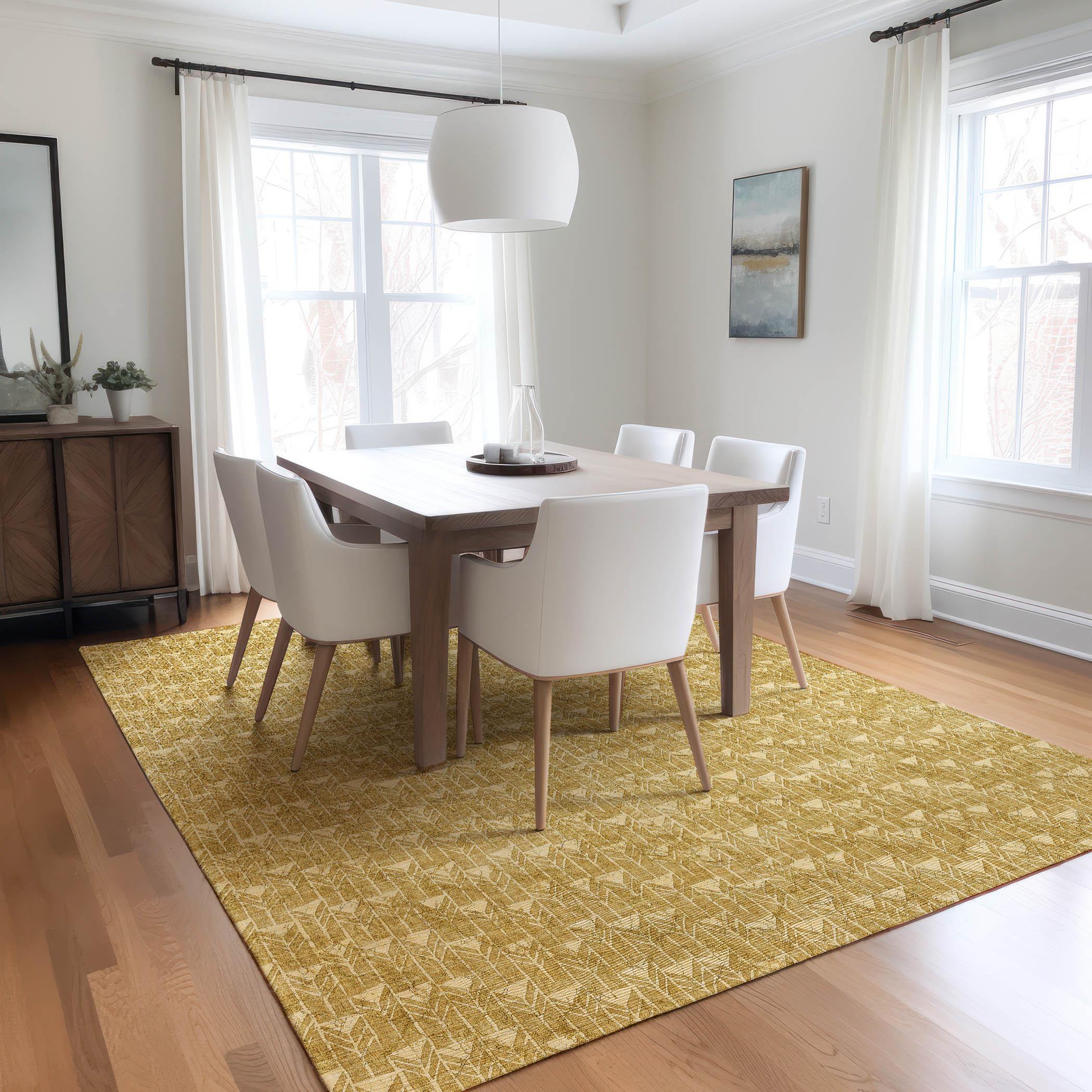 Gold Geometric 3x5 ft Washable Synthetic Area Rug