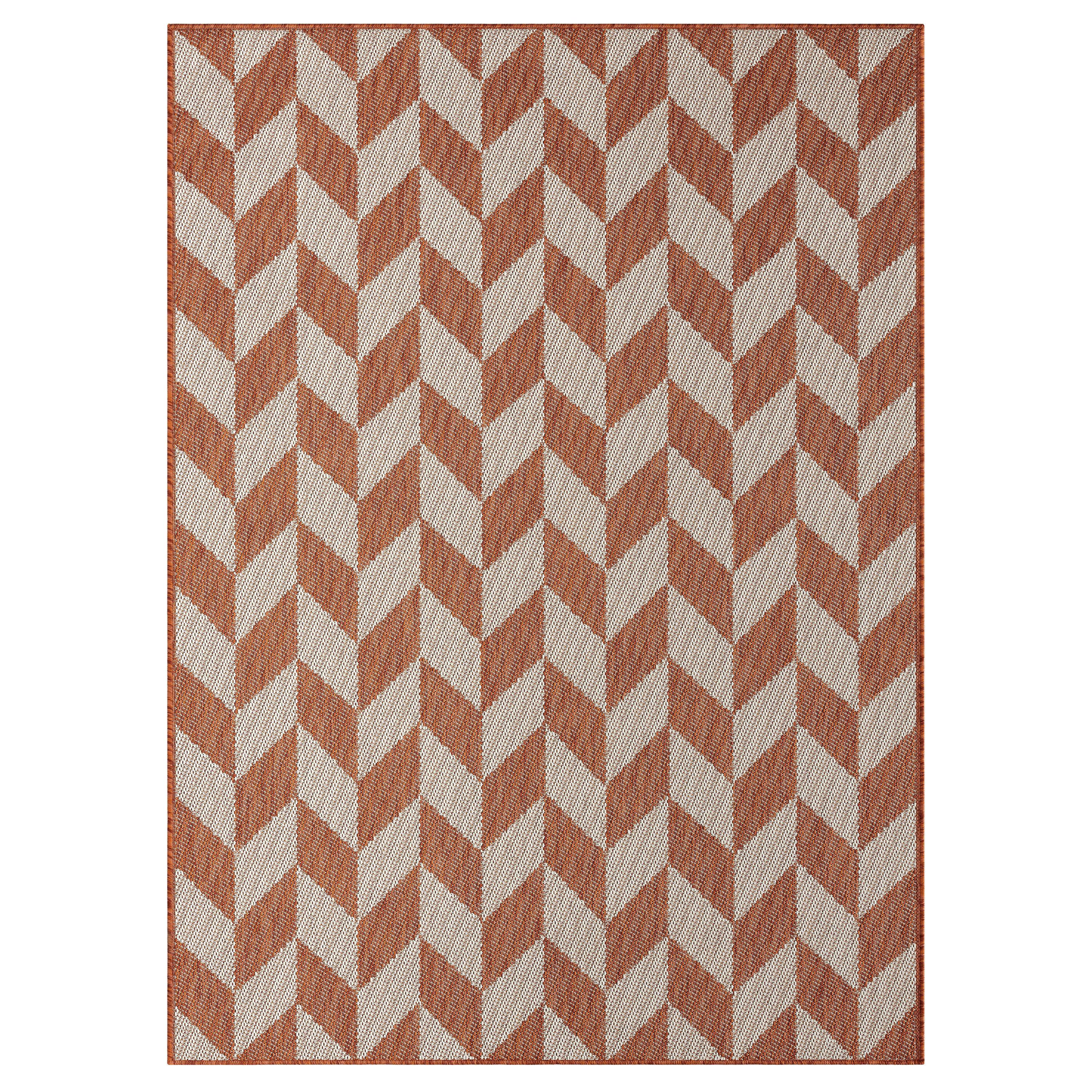 NICOLE MILLER NEW YORK Patio Country Calla Herringbone Indoor/Outdoor Area Rug, Orange/Ivory