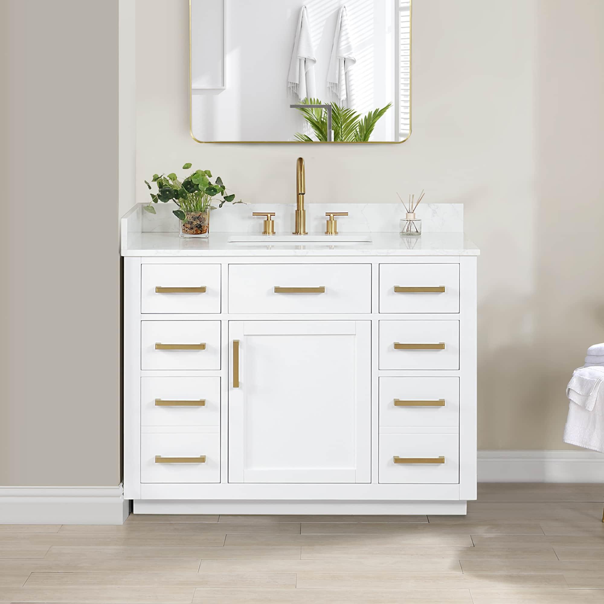 Gavino 42" Wood Vanity in White with Composite Stone Top no Mirror