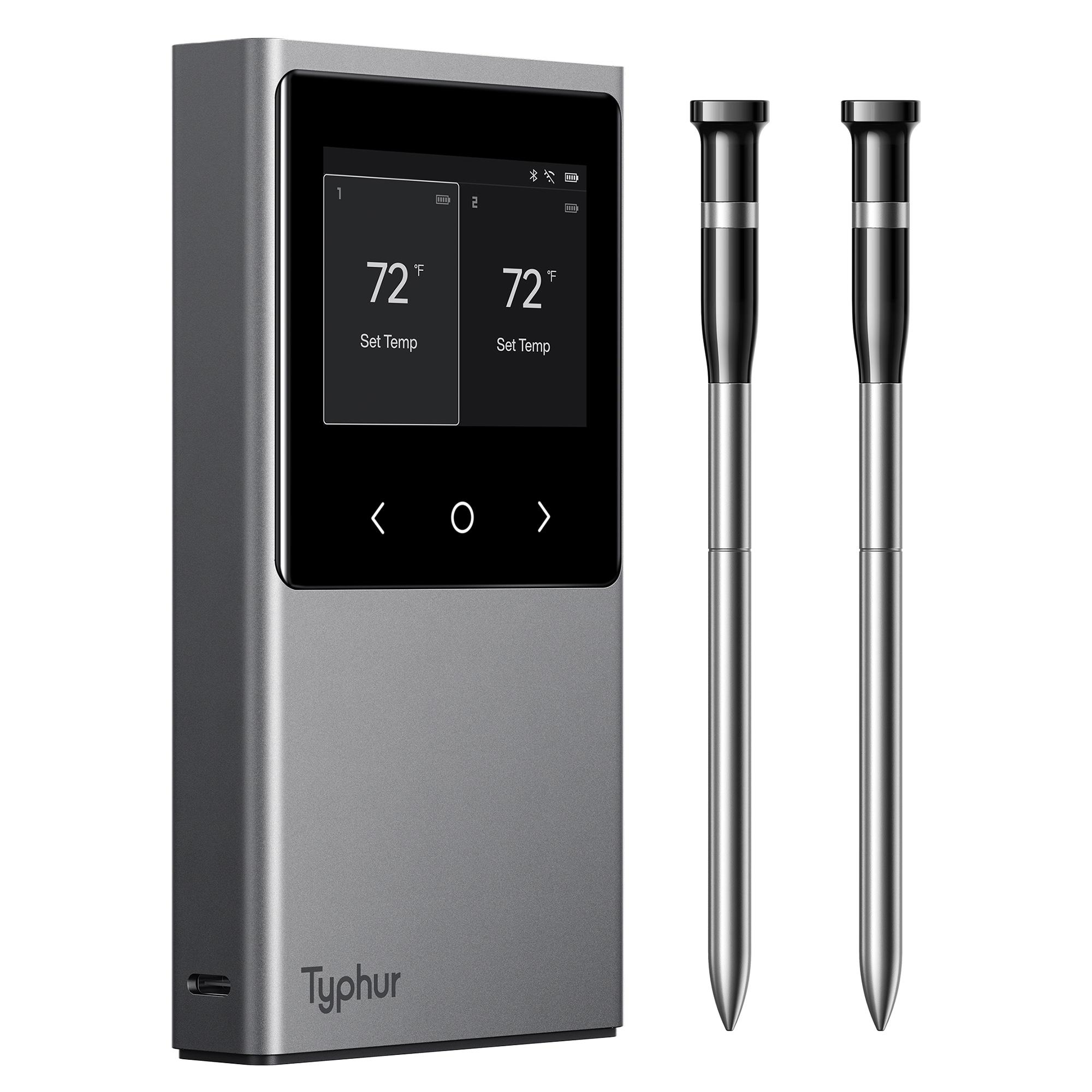 Typhur Sync Dual Wireless Meat Thermometer, Digital Food Cooking Thermometer with Bluetooth 5.4, Wifi Unlimited Range, Smart Base for Kitchen, Grill, BBQ, Oven