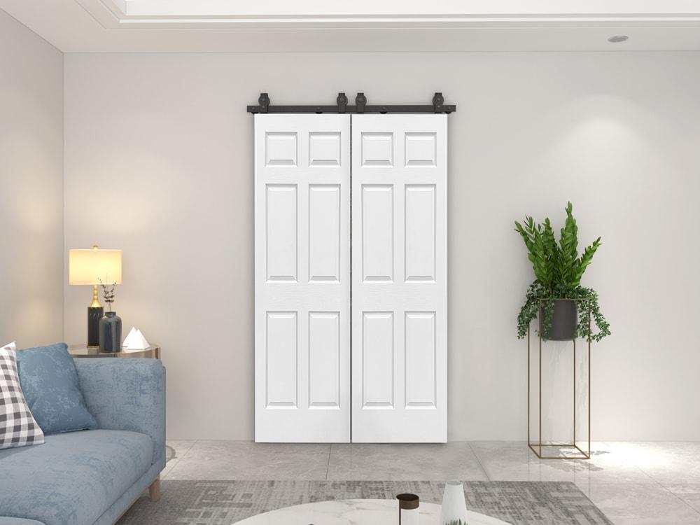 Paneled MDF Composite Double Bifold Barn Doors with Installation Hardware Kit