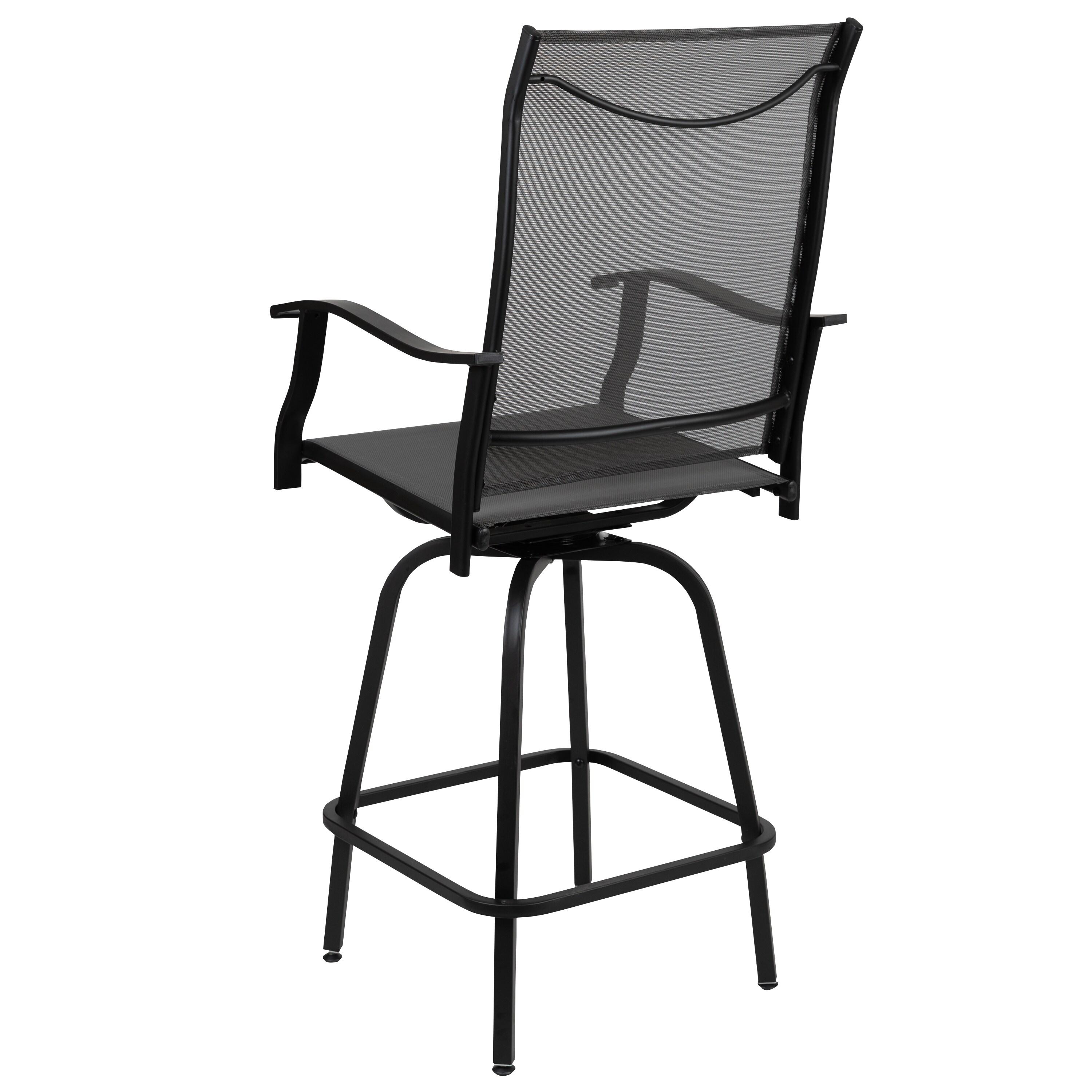 Flash Furniture Patio Bar Height Stools Set of 2, All-Weather Textilene Swivel Patio Stools and Deck Chairs with High Back & Armrests in Gray