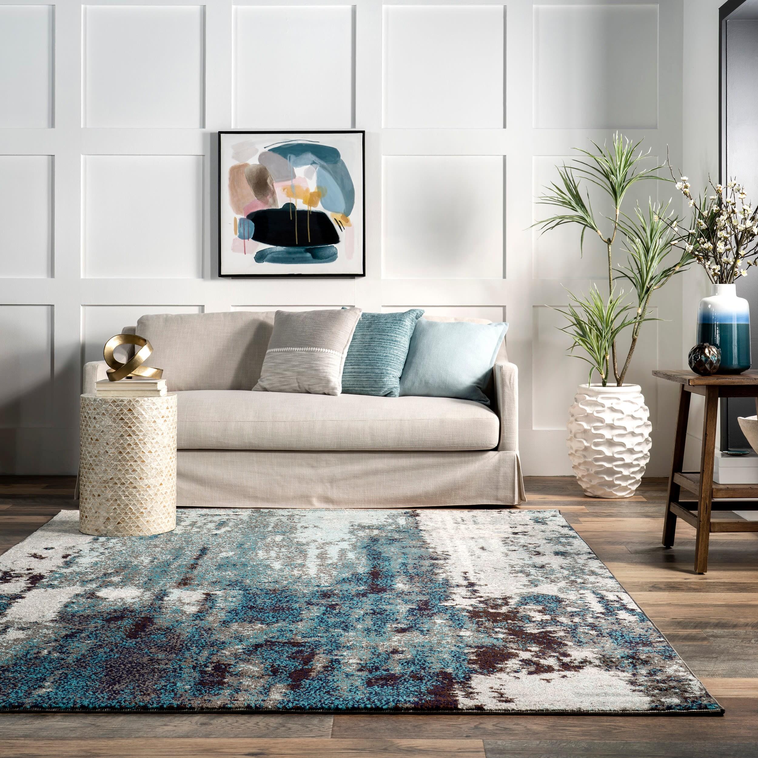 Nuloom Haydee Abstract 7x9 Indoor Area Rug for Living Room Bedroom Dining Room Kitchen, Teal/Ivory