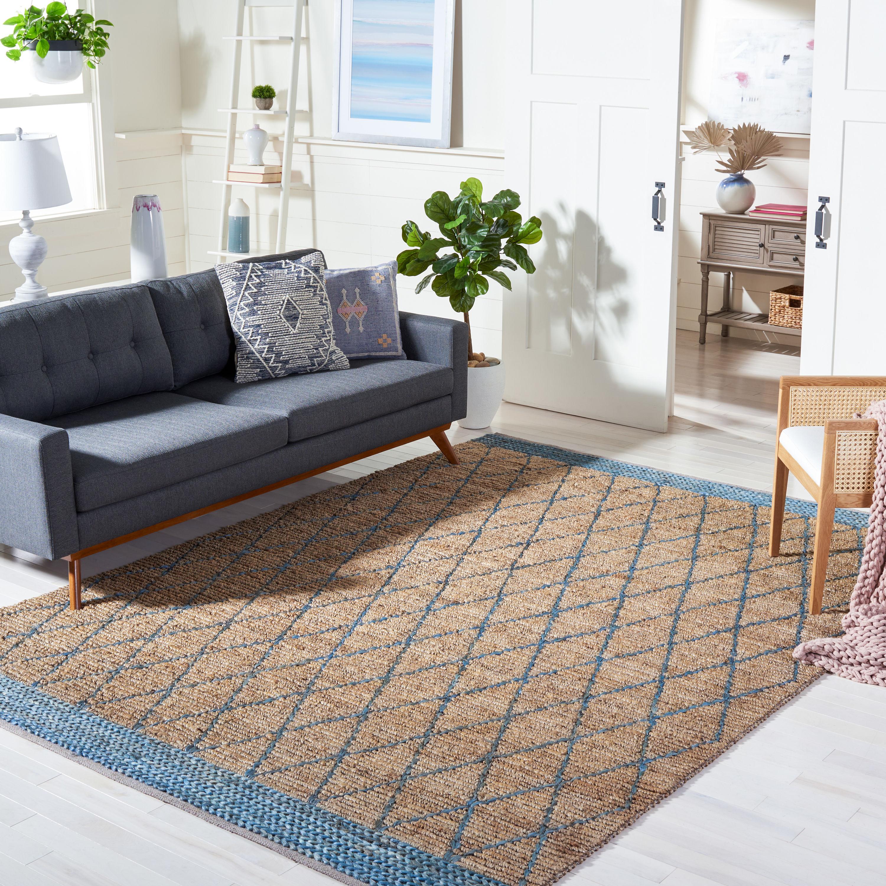 Natural Fiber NF951 Hand Loomed Area Rug - Natural/Navy - 4'x6' - Safavieh.