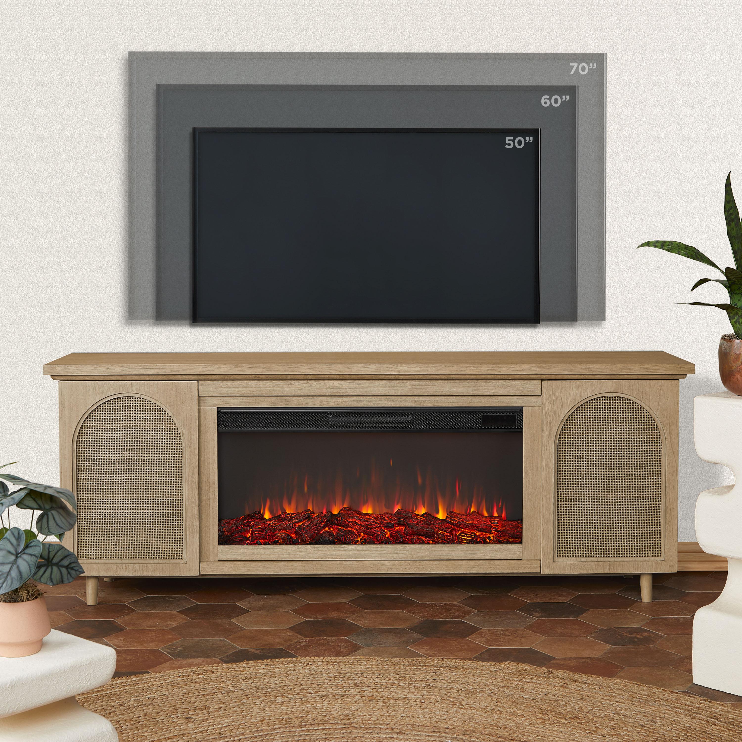 Dahlia 76" Landscape Electric Fireplace Tv Stand In White Oak