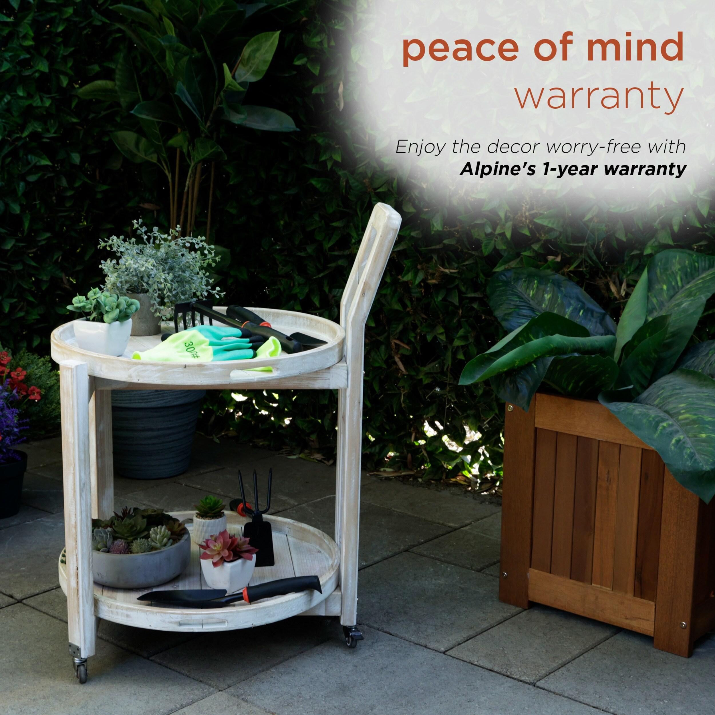 Alpine Corporation MBB172 Wood 2-Tier Rolling Storage Cart for Books, Plants, Decor, Rustic Storage Push Cart with 2 Shelves