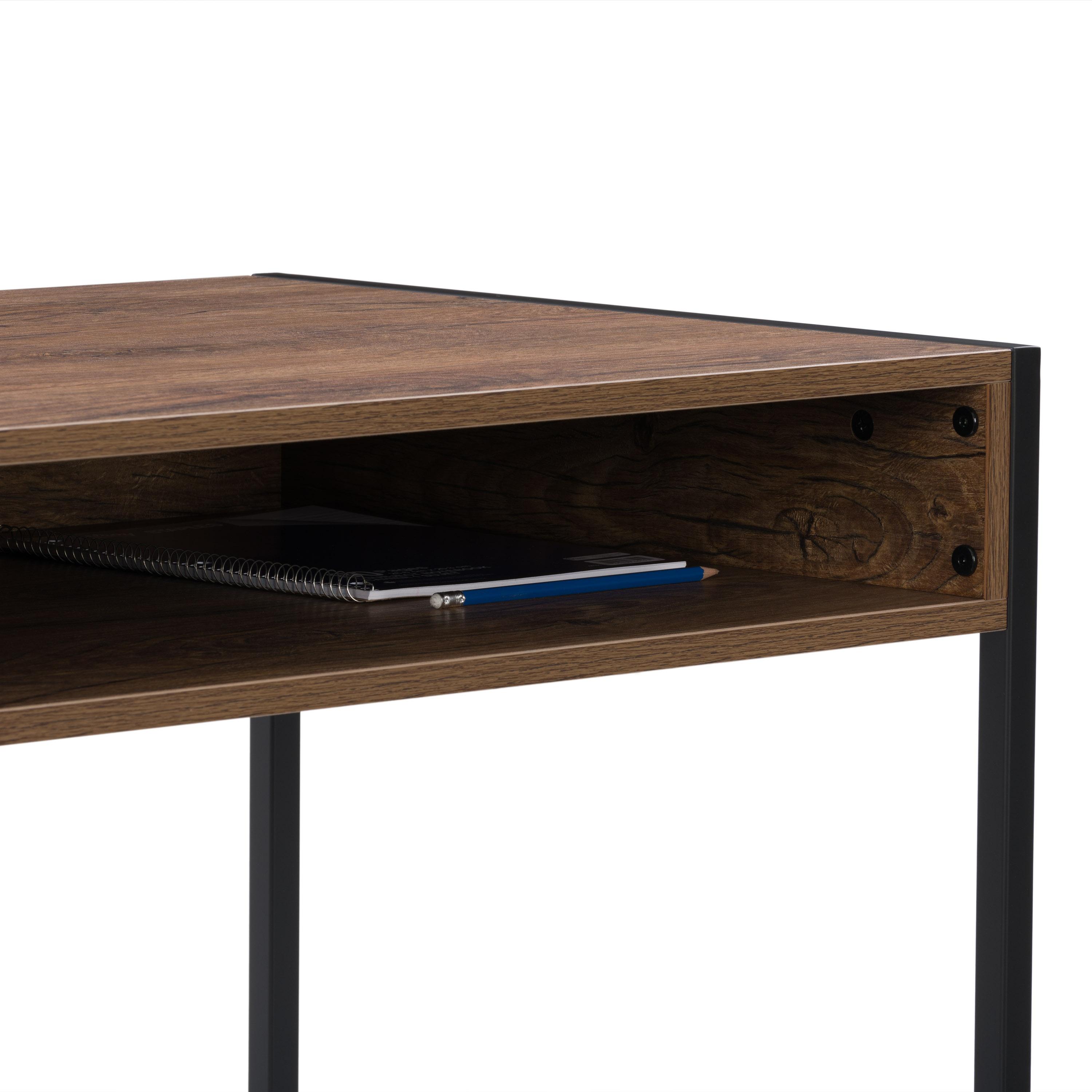 CorLiving Auston Wood Grain Desk Brown: 34" Modern Laminated Office, Open Storage Shelf