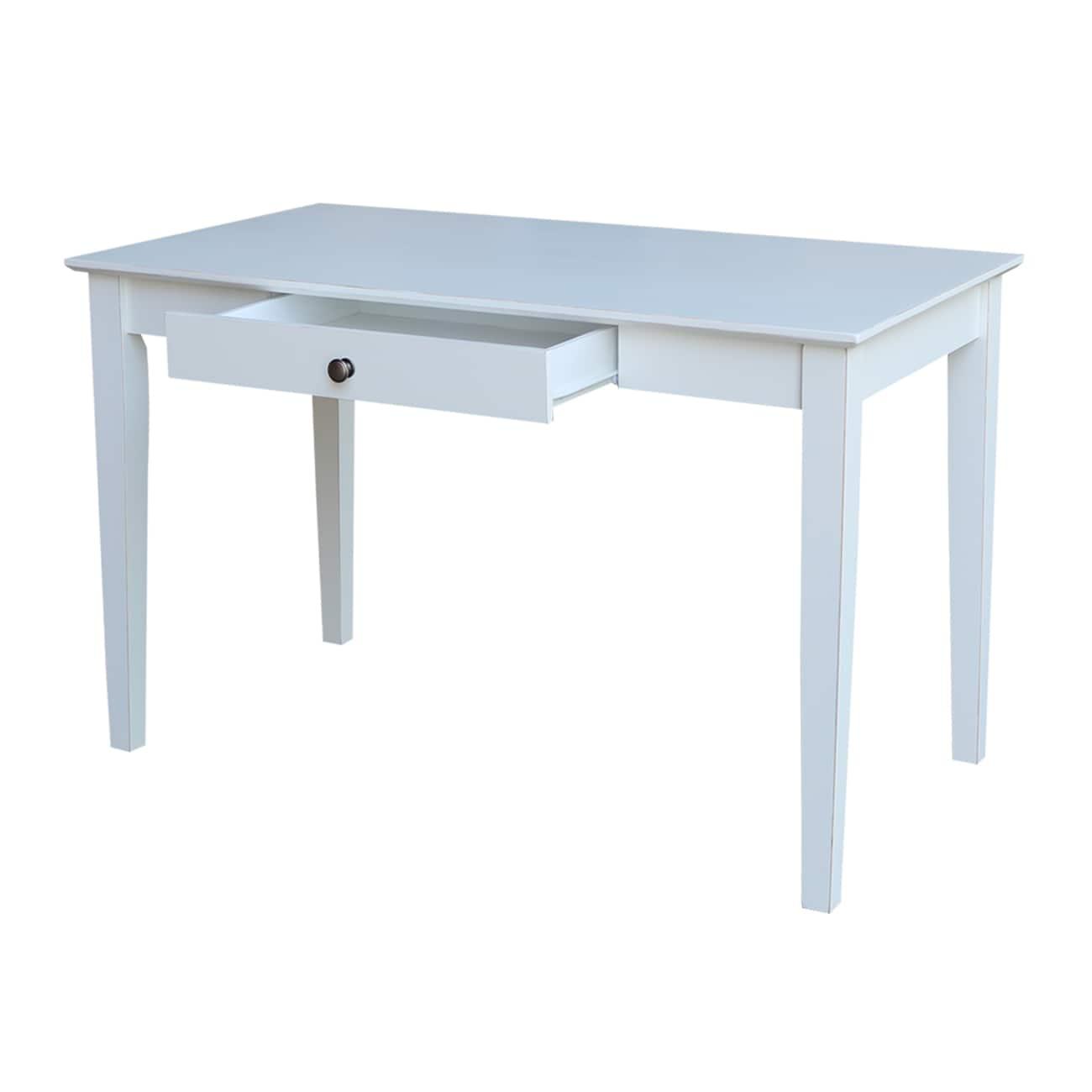 48" Writing Desk Beach White - International Concepts: Modern Hardwood Frame, Painted Finish, 26" Depth, Drawer Storage