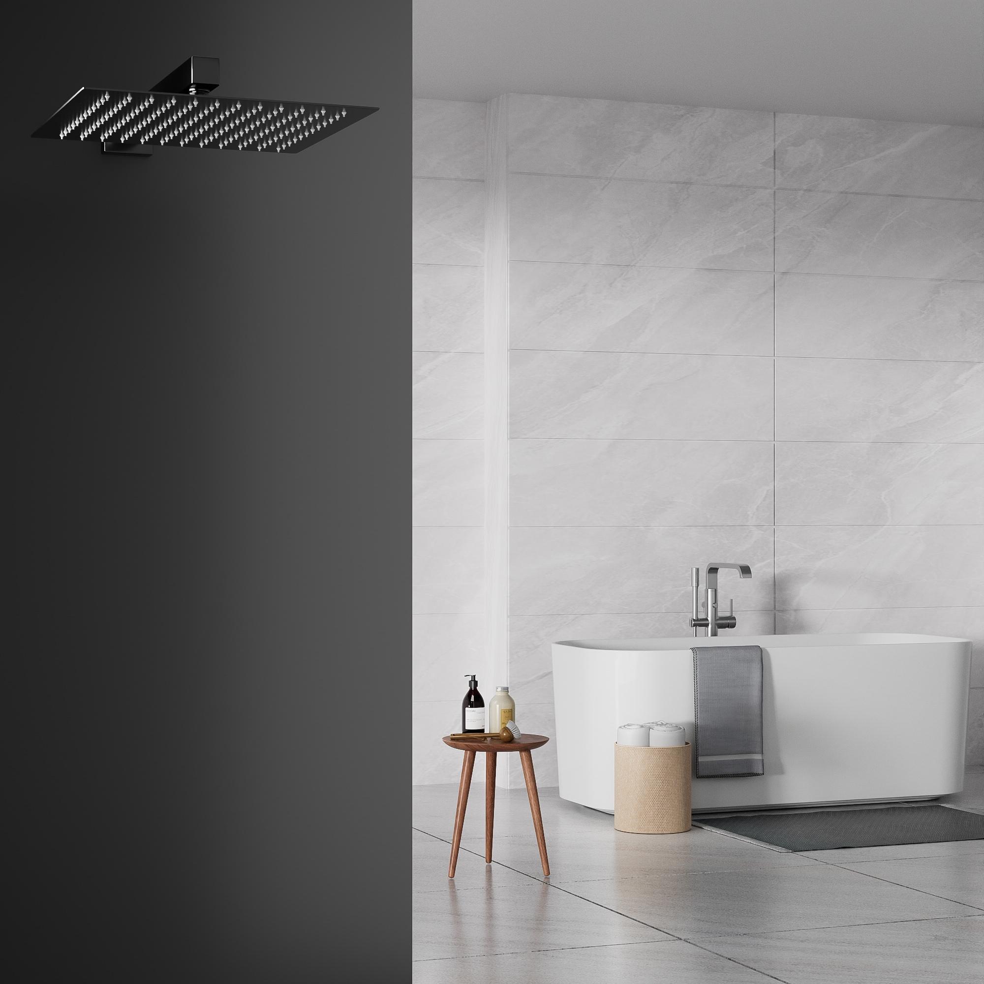 12 inch Square Stainless Steel Bathroom Top Spray Shower Head,Matte Black