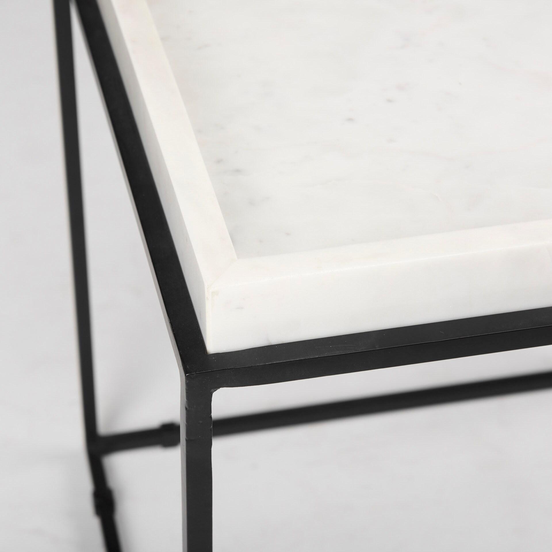 Regal Elegance White Marble & Matte Black Metal Square End Table