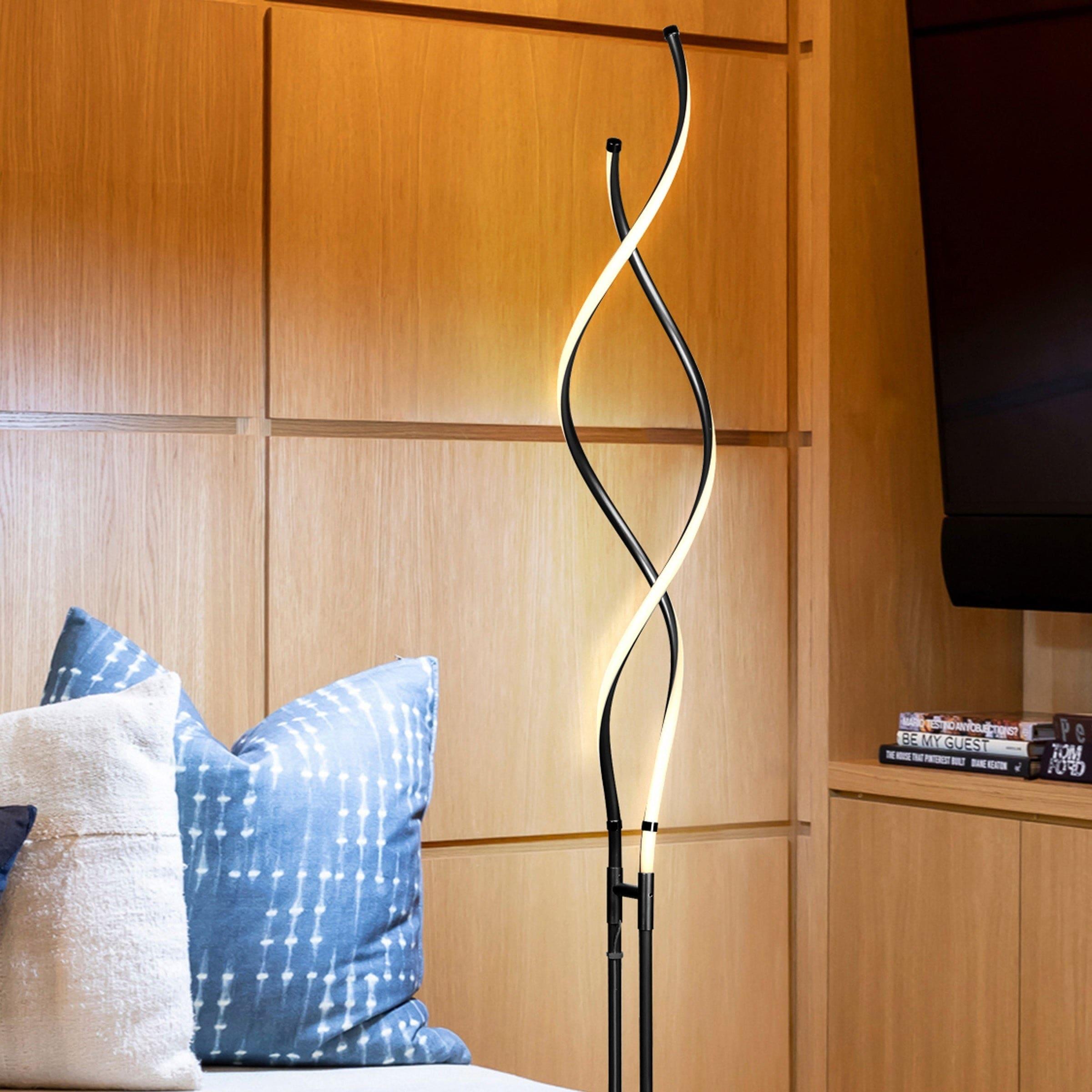 Brightech Embrace 40–60" 2-in-1 Modern LED Spiral Floor and Table Lamp with Black Finish, Adjustable Height, and Built-In 3-Way Dimmer