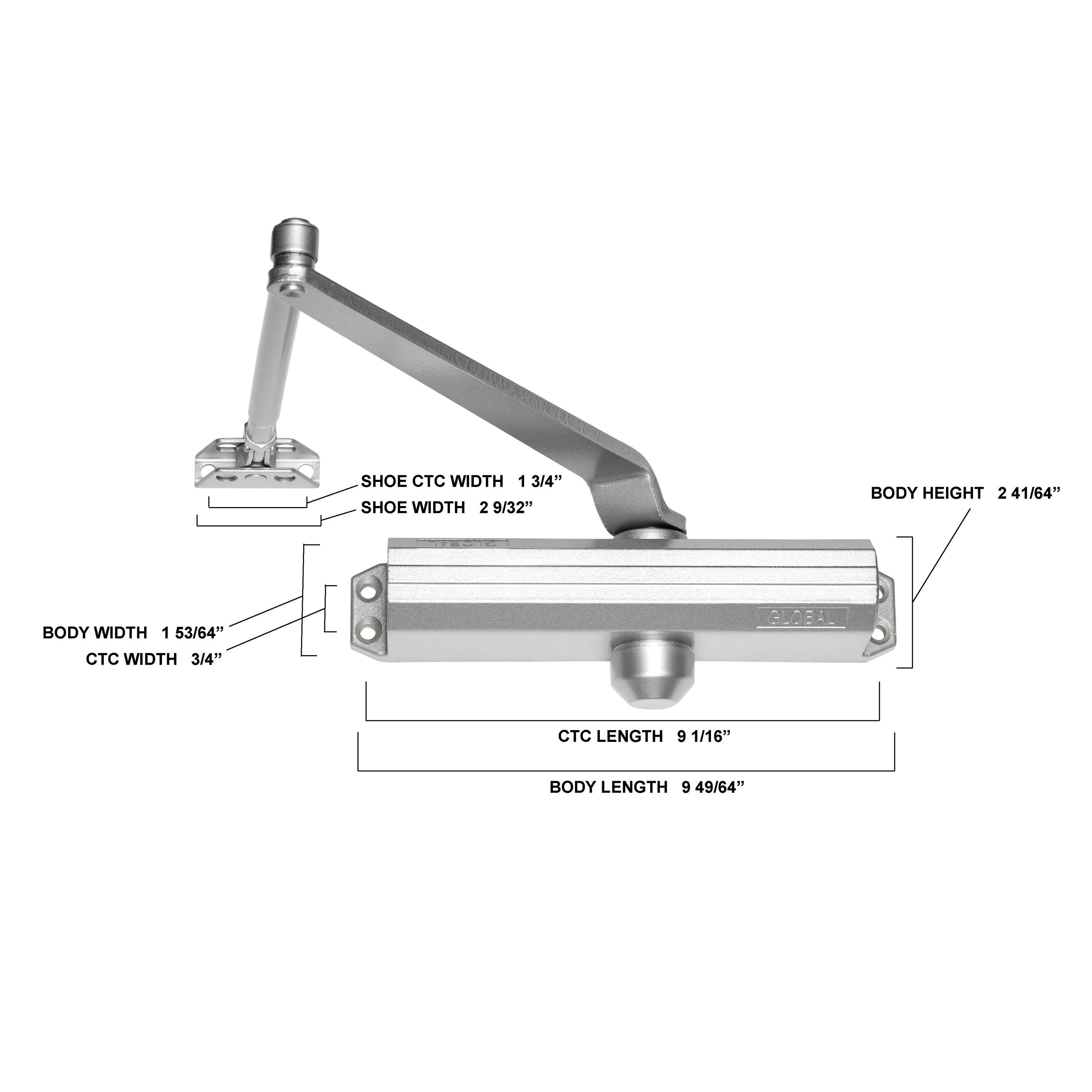 Global Door Controls TC200 Series ADA Closer with Back-Check Size 4 in Aluminum