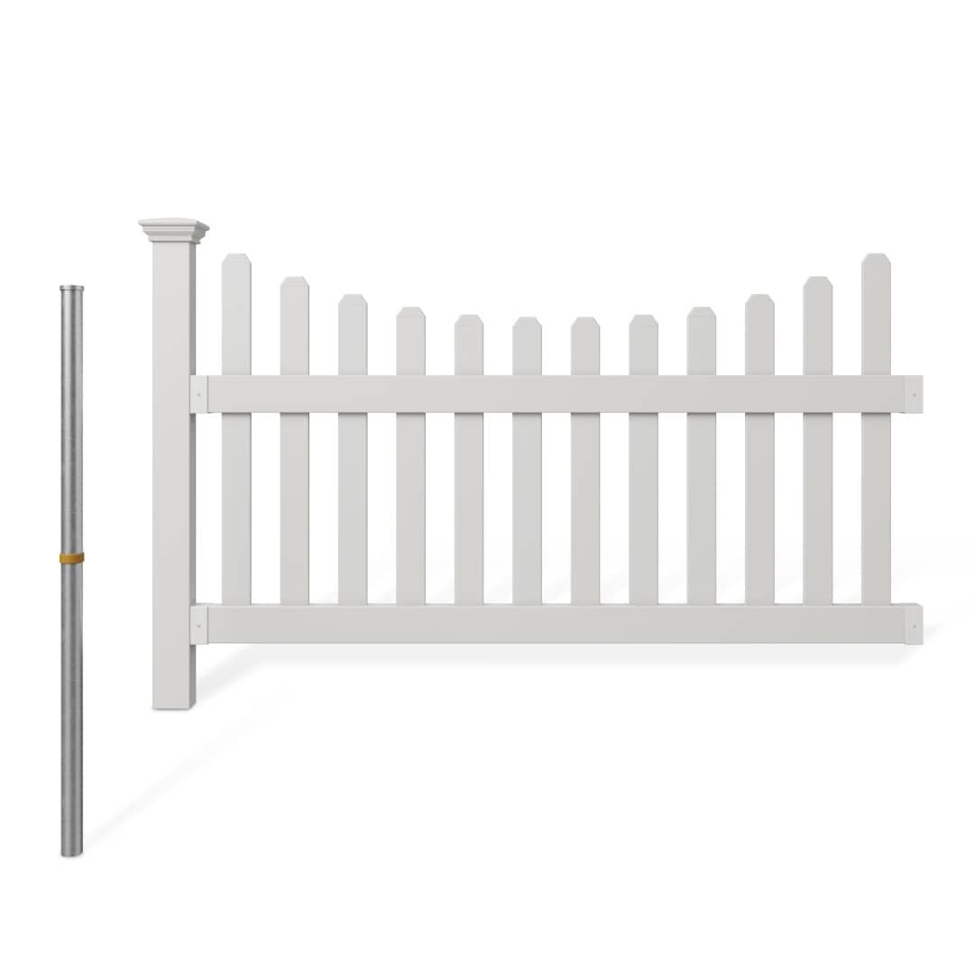 3.5ft H x 6ft W (1 Panel + 1 Post) No Dig WamBam All American Fence Kit, White Vinyl Picket Fence, Easy Install Outdoor Fence for Backyard or Patio, DIY Decorative Fencing, ZP19041