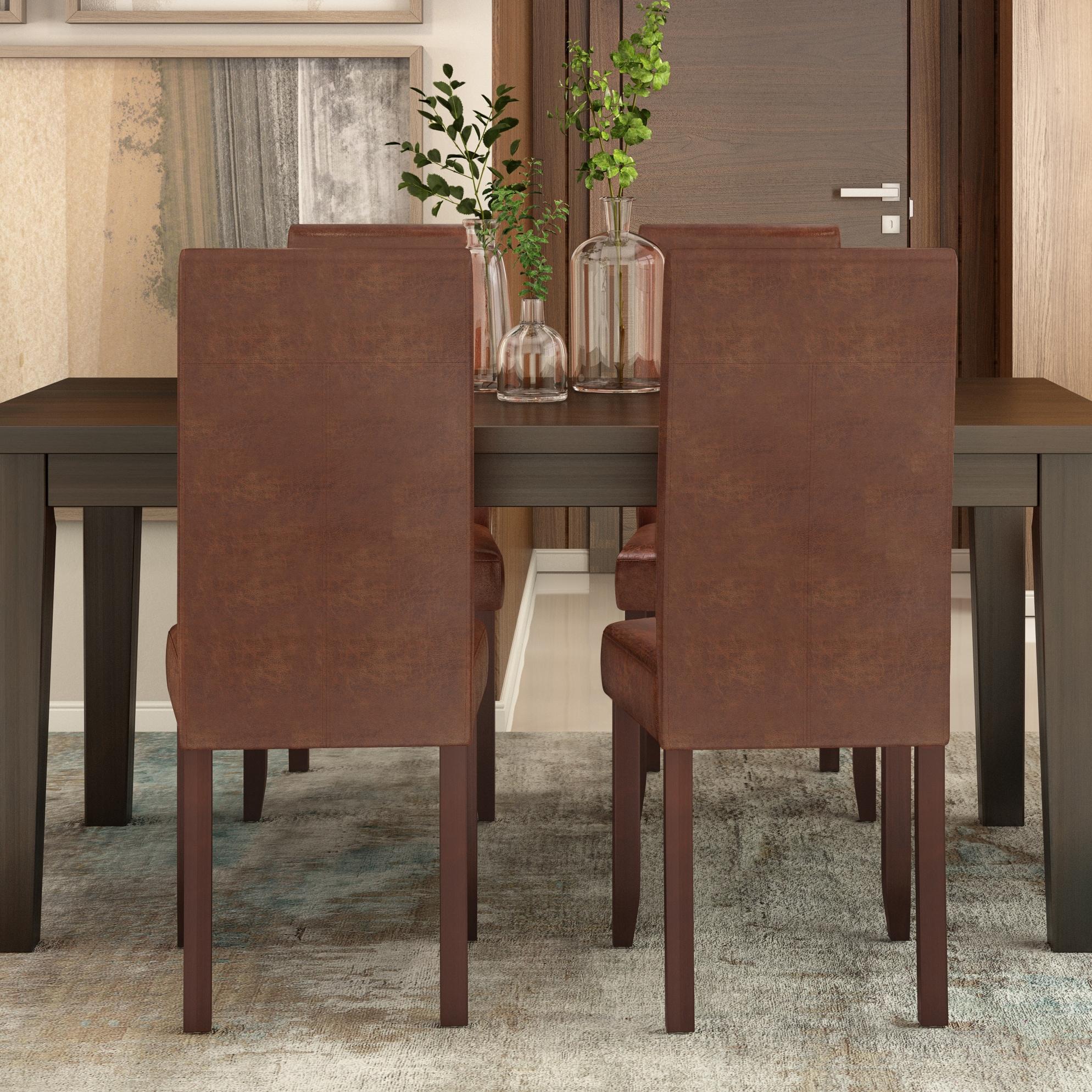 Simpli Home Upholstered Parson Dining Chair with Tufted Backrest and Solid Wood Frame