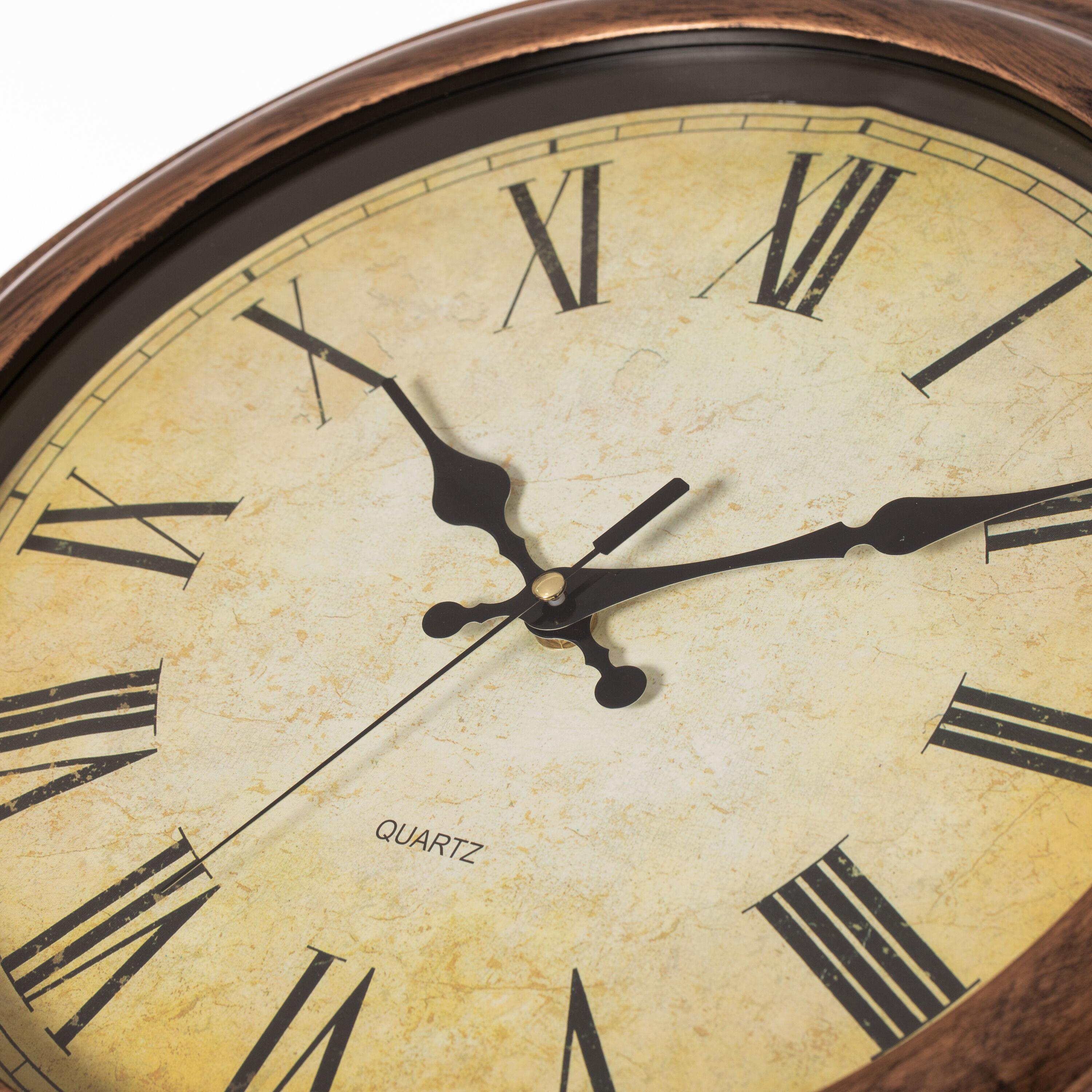 Clockswise 15.5 in Wall Clock for Home Kitchen Living/Dining Room Office Over Fireplace Decor, Easy to Read, Rustic Bronze, Non-Ticking Roman Numerals